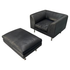 SCP "Woodgate" Sessel 
Fußhocker/Ottoman - Marineblaues Leder