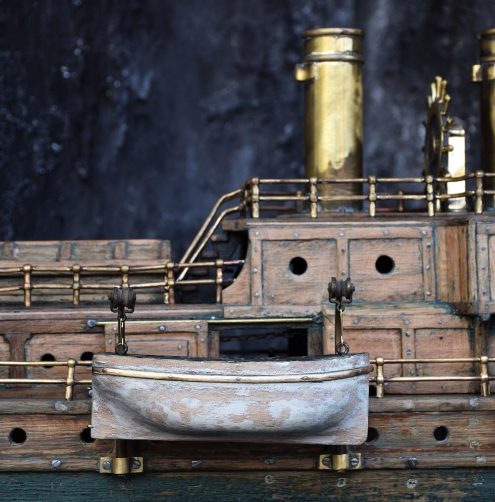 This lot is a rare original early 20th century Folk Art Primitive handmade one off scratch ship in overall wonderful condition. The ship is completely handmade with some wonderful intricate and to scale detail. All that you see is handmade and item