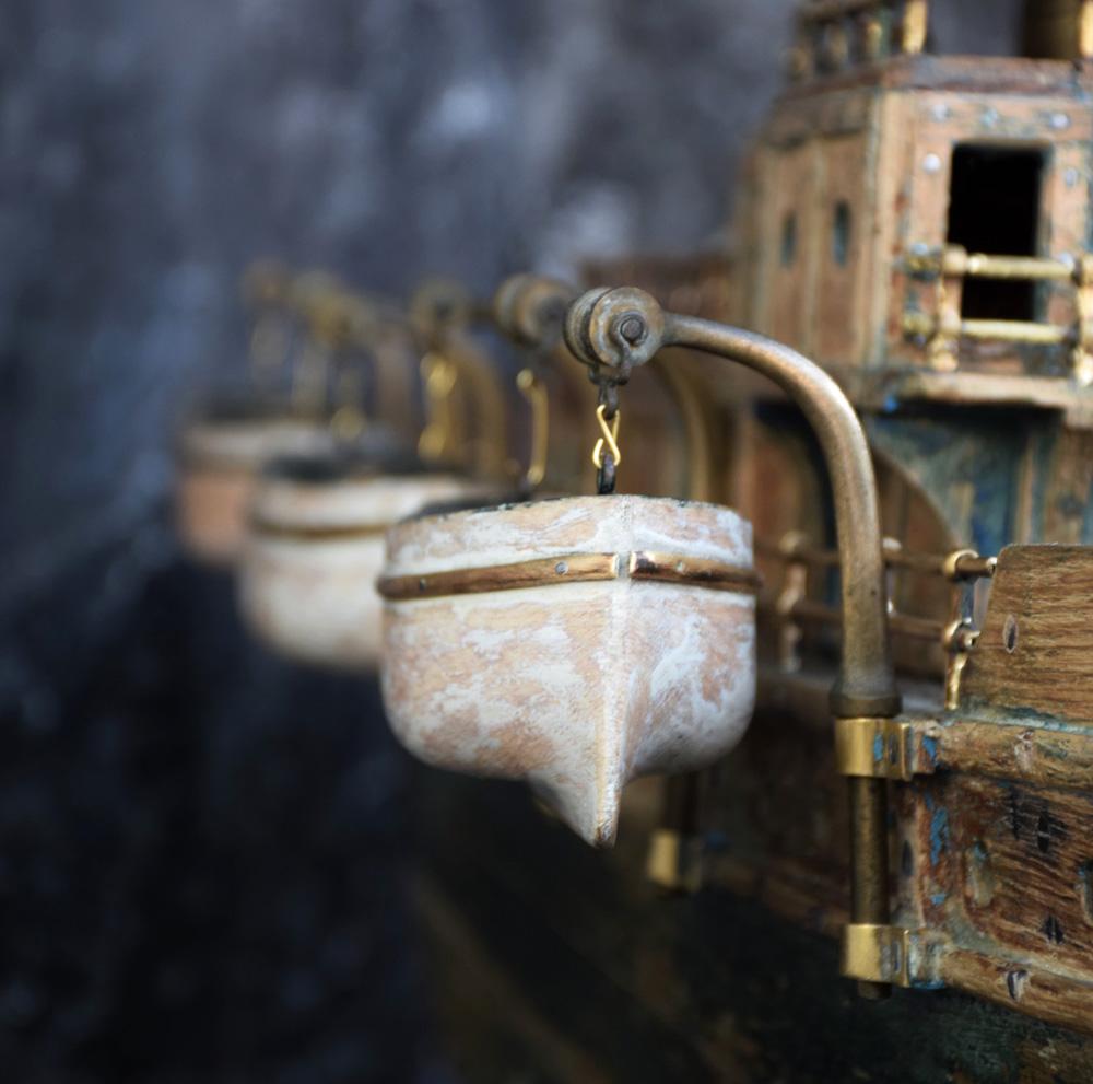 Scratch Built Folk Art Amazing French Distressed Ship Stamped, circa 1907 In Fair Condition In London, GB