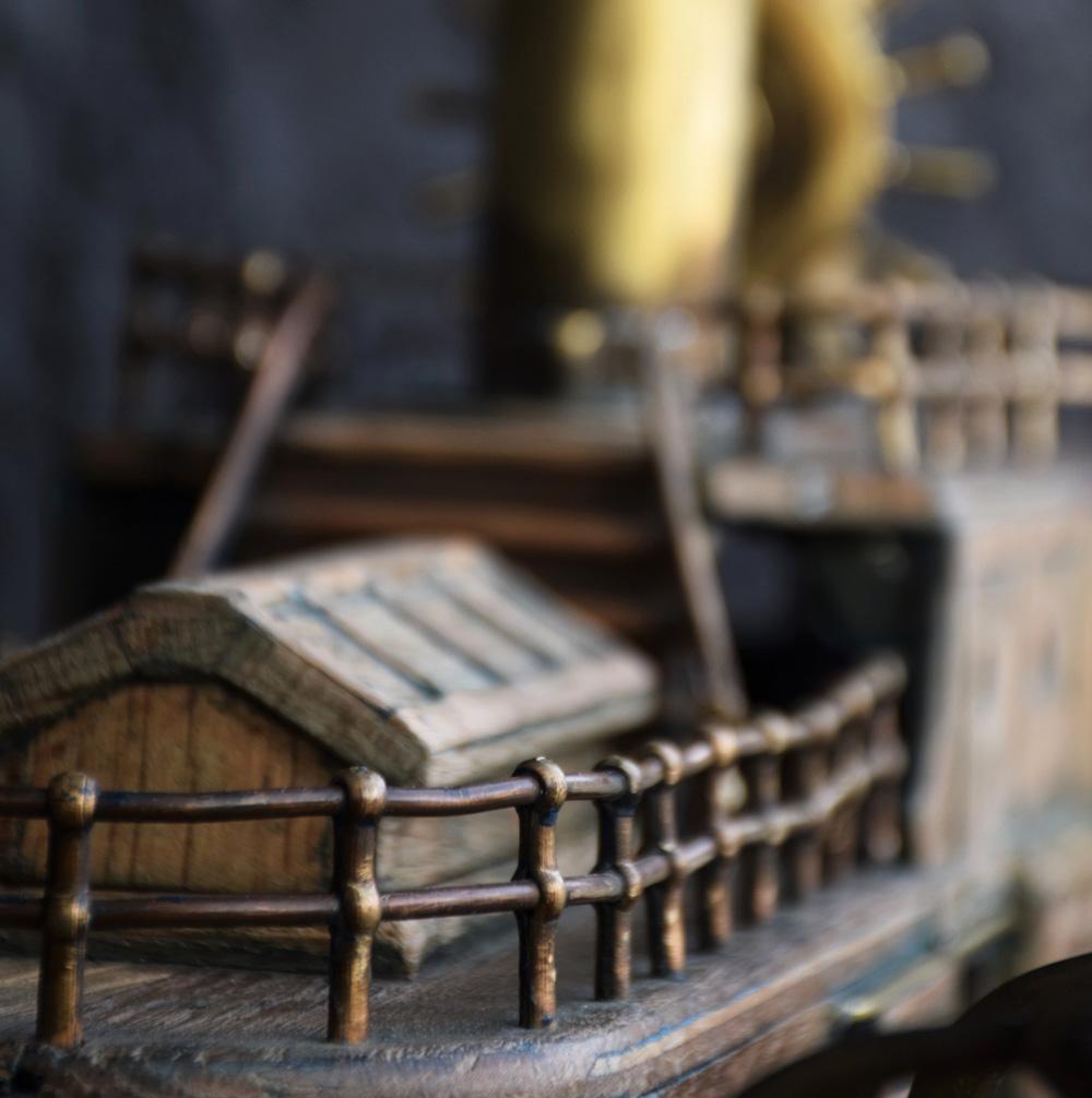 Wood Scratch Built Folk Art Amazing French Distressed Ship Stamped, circa 1907