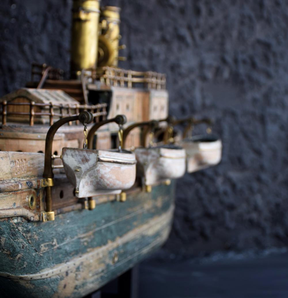 Scratch Built Folk Art Amazing French Distressed Ship Stamped, circa 1907 1