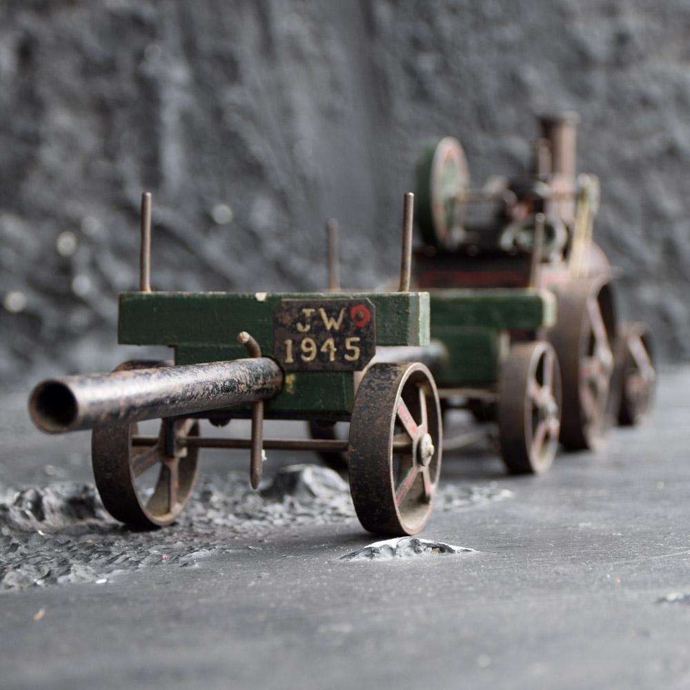 Scratch Built Train Steam Engine with Trailer Dated, circa 1945 5