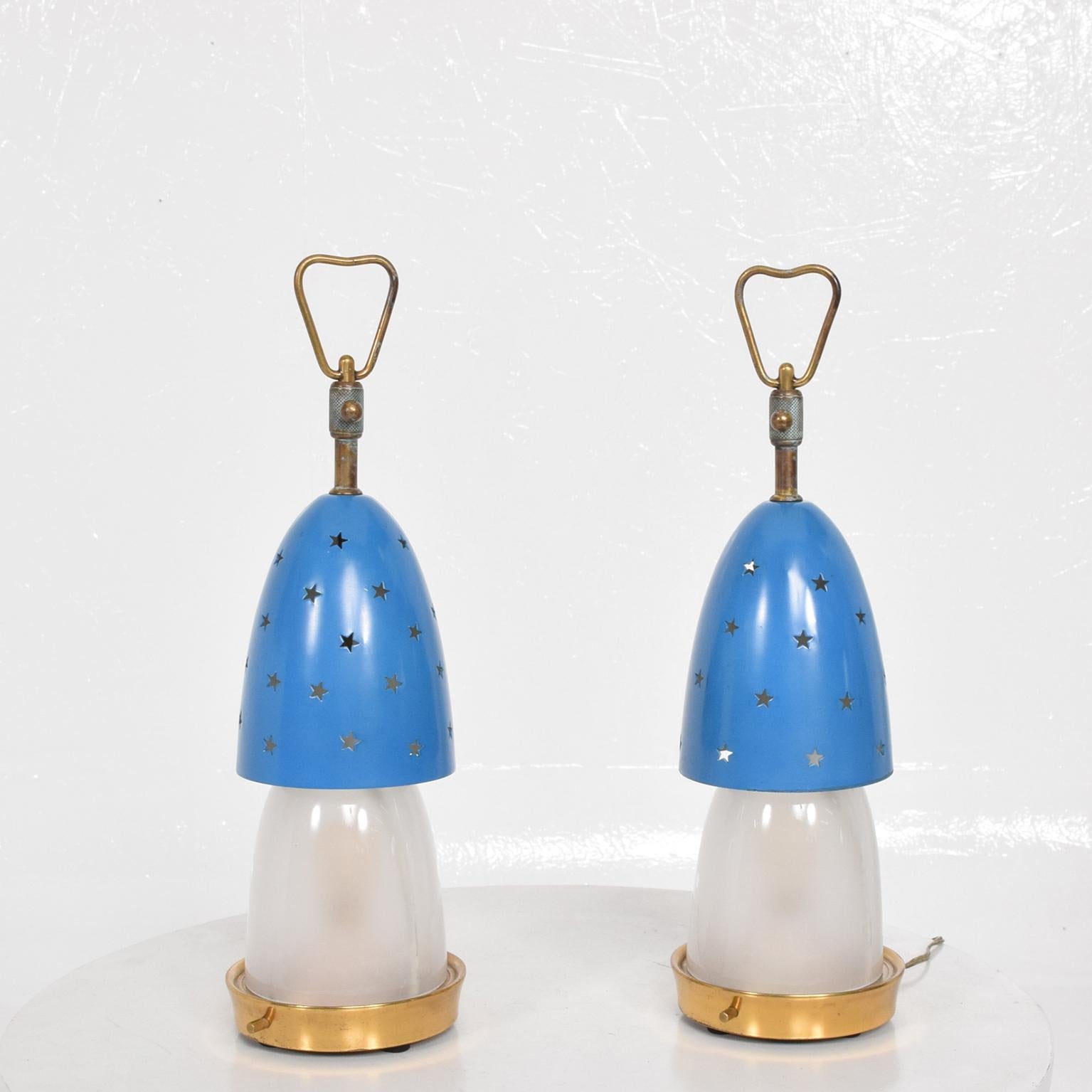 Mid-20th Century 1950s Angelo Lelli Italian Blue Table Lamps Arredoluce For Sale