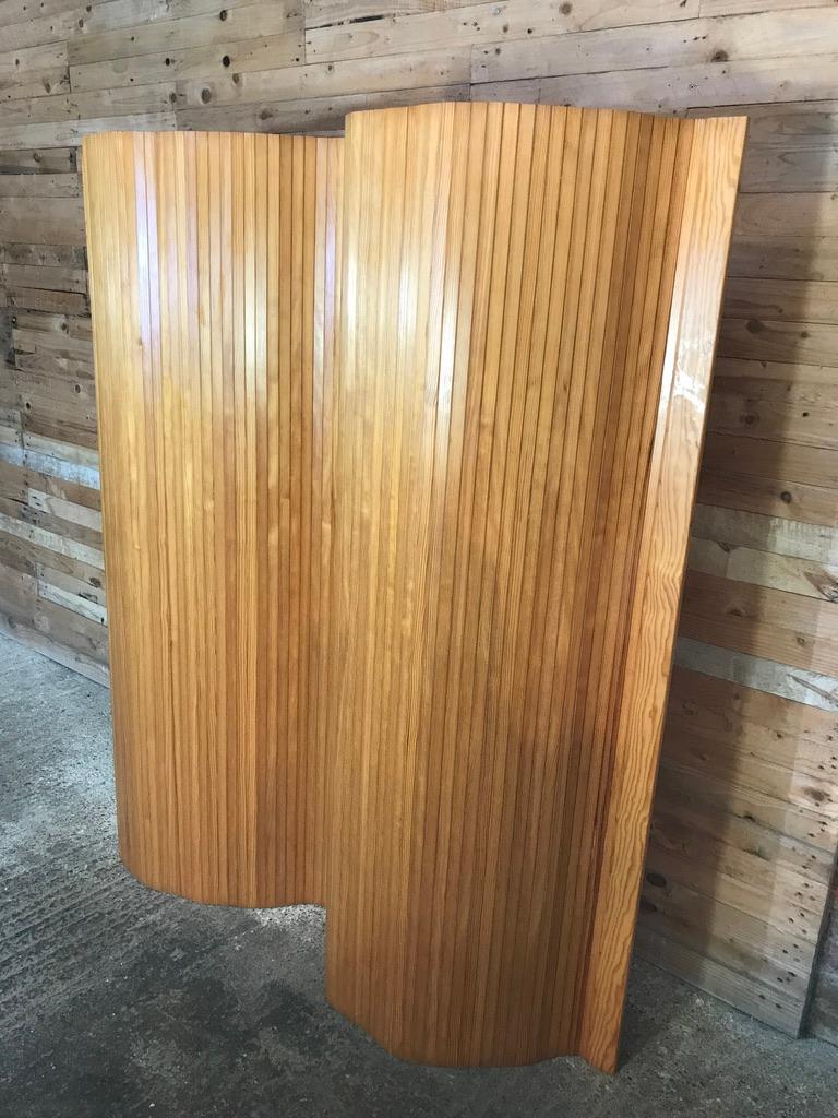 Finnish Screen 100 Vintage 1960 Pinewood Tambour Room Divider by Alvar Aalto For Sale