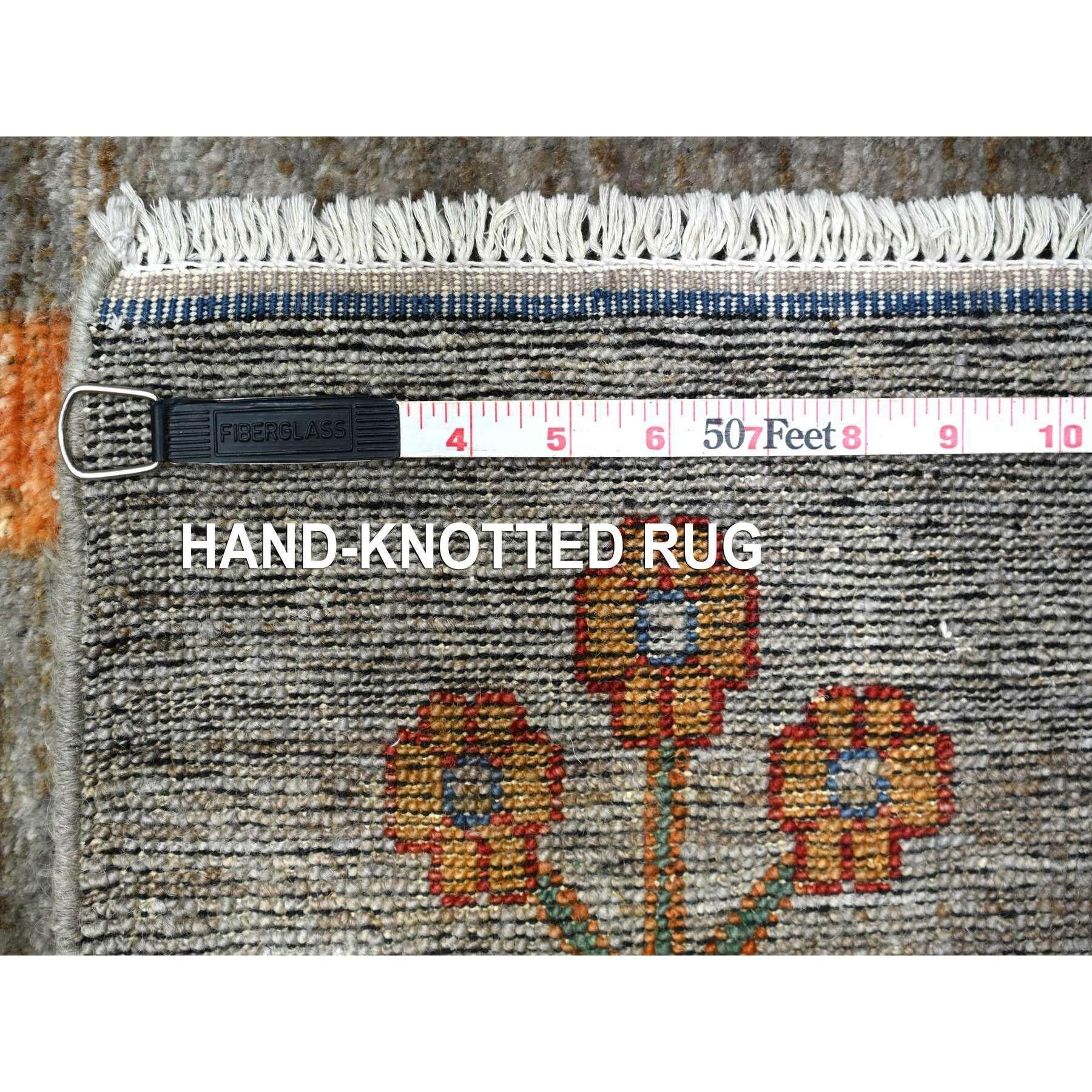Écran gris 100 % laine noué à la main, tapis artisanal cyprès de saule 10' x 13'10