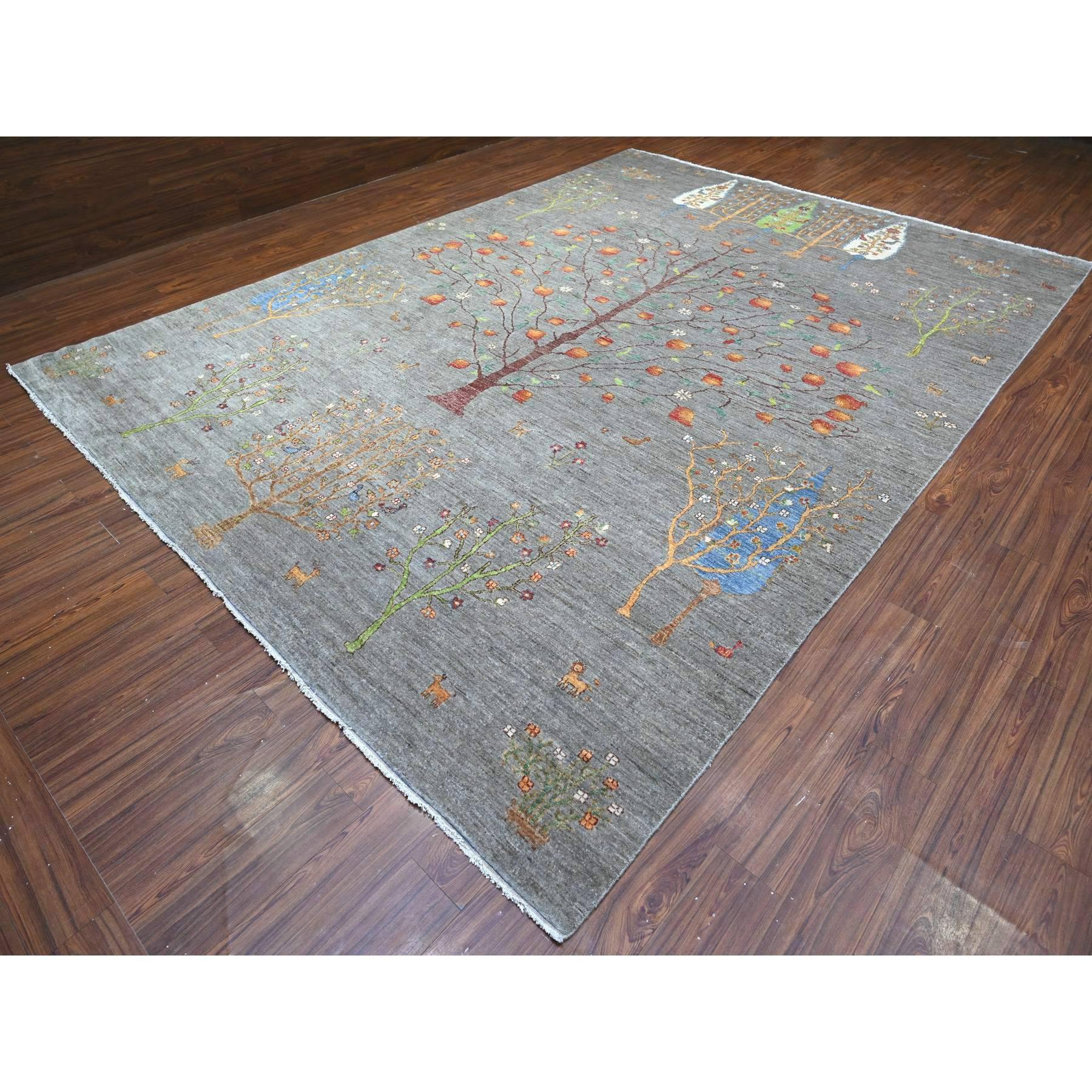 Artisanat Écran gris 100 % laine noué à la main, tapis artisanal cyprès de saule 10' x 13'10