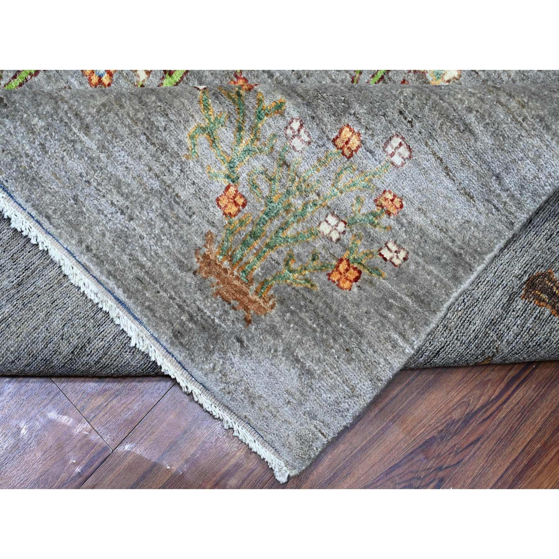 Écran gris 100 % laine noué à la main, tapis artisanal cyprès de saule 10' x 13'10