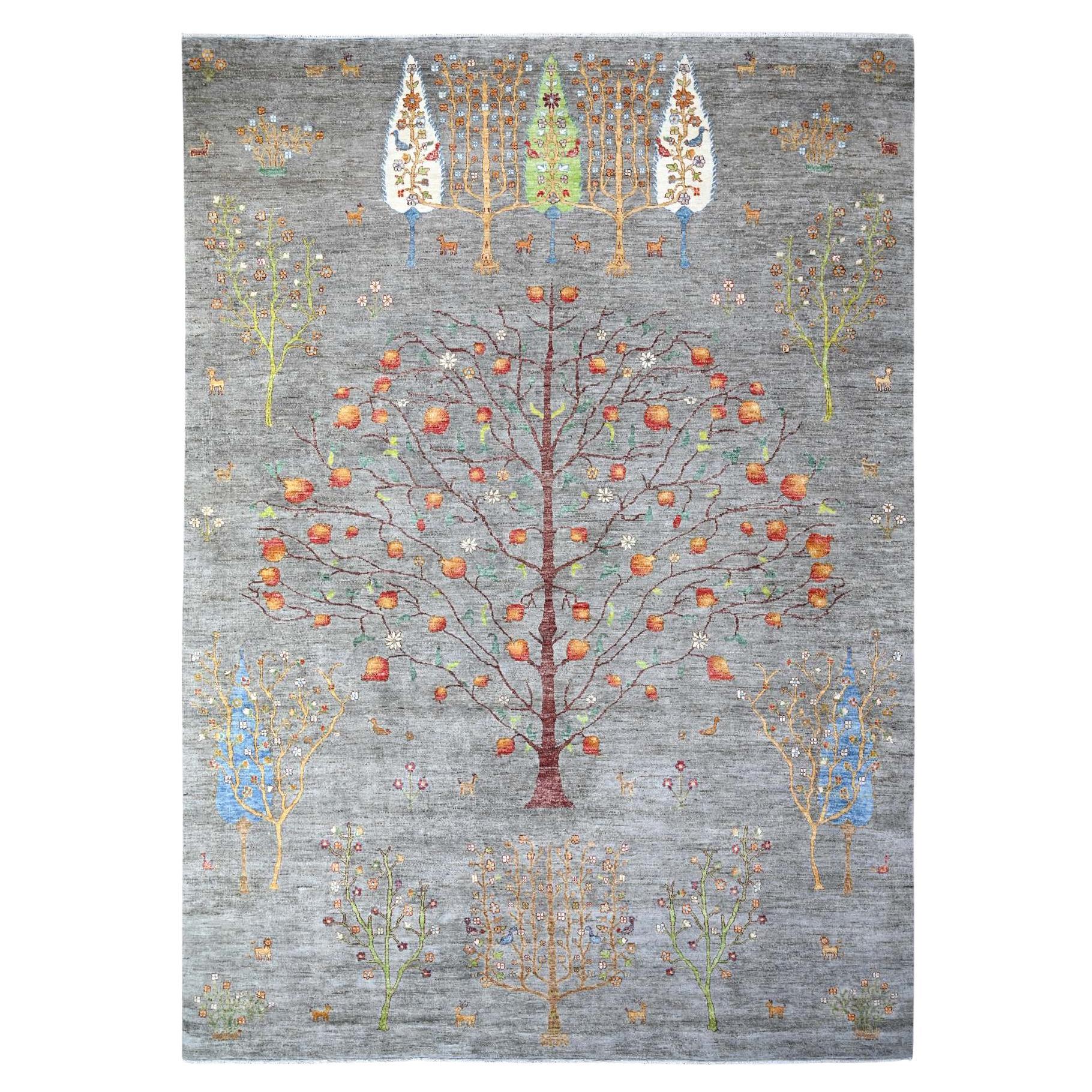 Écran gris 100 % laine noué à la main, tapis artisanal cyprès de saule 10' x 13'10"