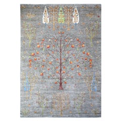 Écran gris 100 % laine noué à la main, tapis artisanal cyprès de saule 10' x 13'10"