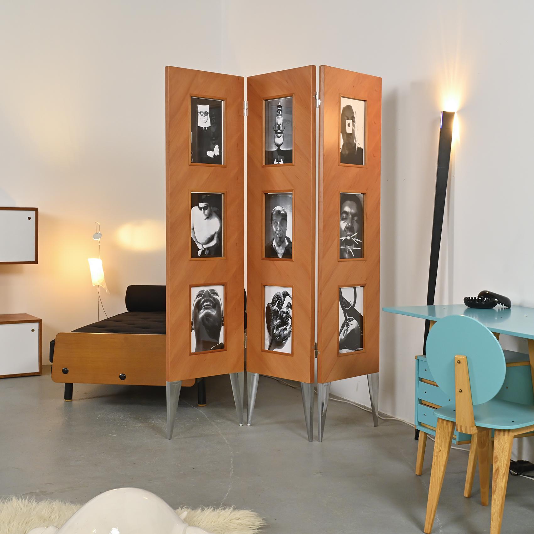 
Designed by Philippe Starck for Driade in the early 1990s, Le Paravent de l'autre reinterprets the traditional screen with subtlety. Its pearwood frame and glass panels invite the owner to insert personal images or memories, turning a divider into
