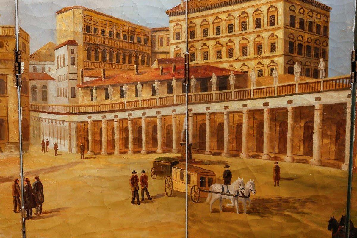 Classical Roman Screen of Paintings of Saint Peter's Square in Rome, 20th Century. For Sale