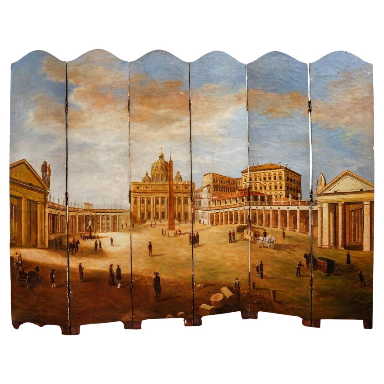 Screen of Paintings of Saint Peter's Square in Rome, 20th Century. For Sale