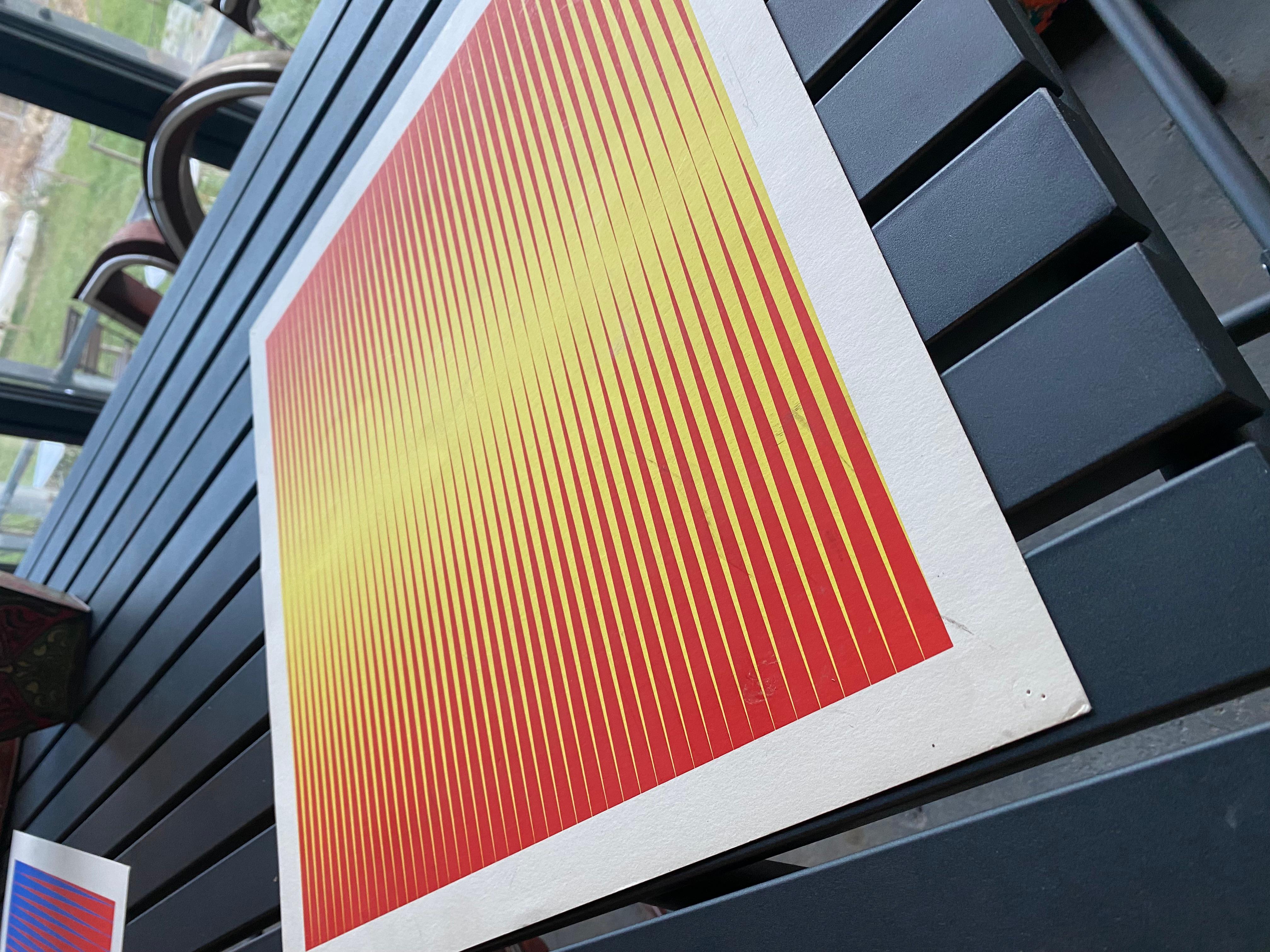 Screen print by the Italian Op-Art artist Getulio Alviani, yellow- red For Sale 8