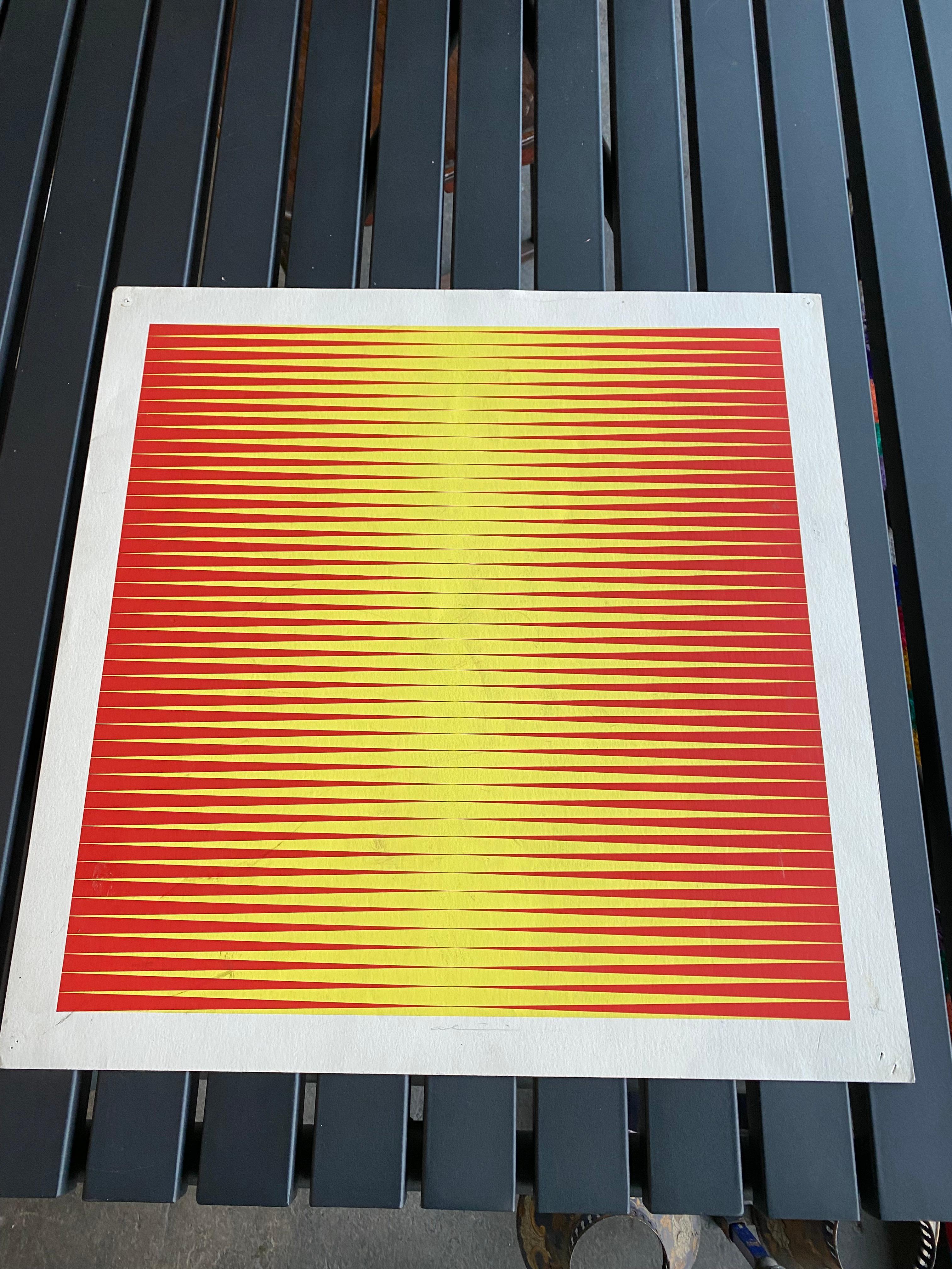 Screen print by the Italian Op-Art artist Getulio Alviani, yellow- red For Sale 9