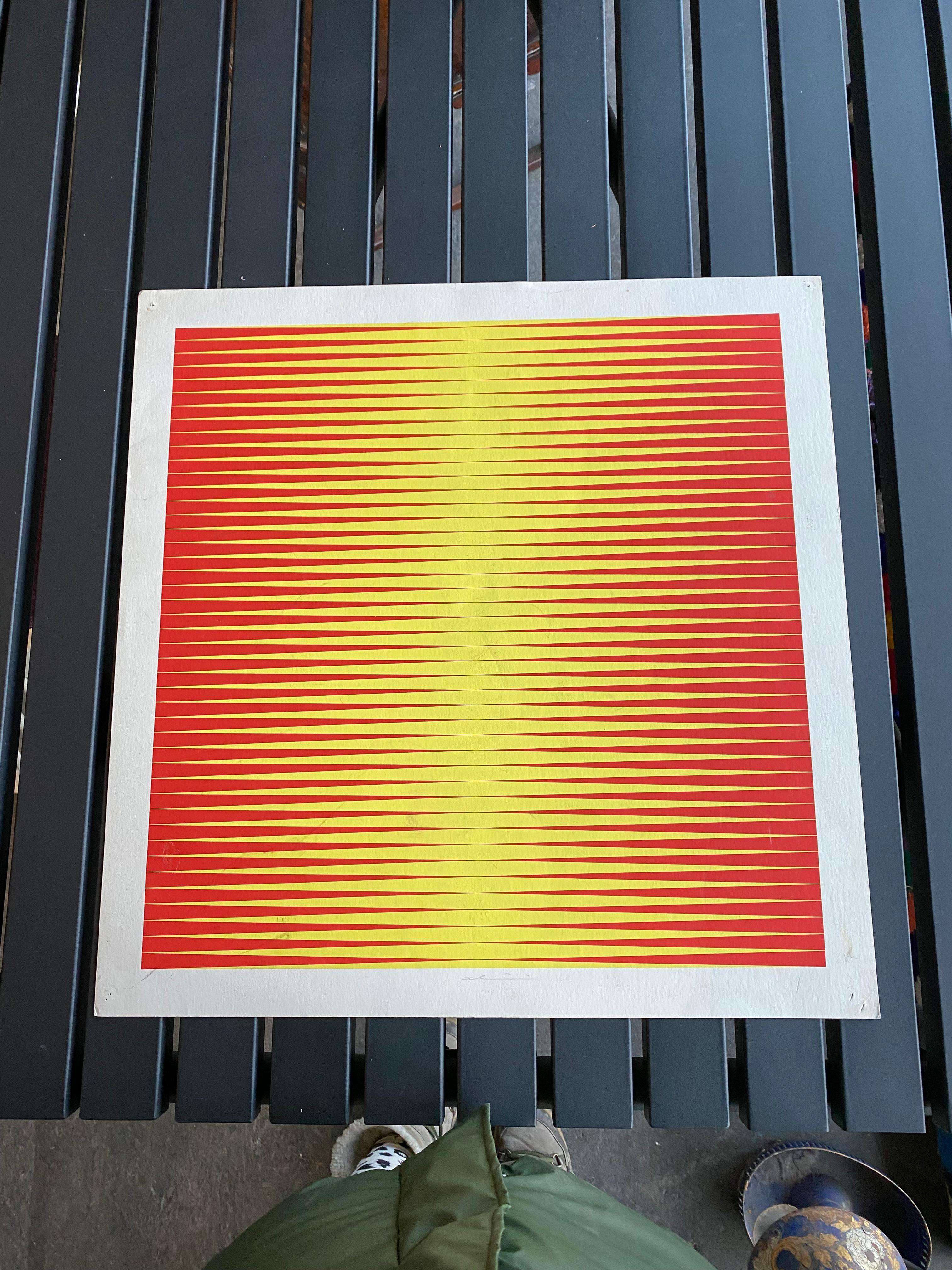 Modern Screen print by the Italian Op-Art artist Getulio Alviani, yellow- red For Sale