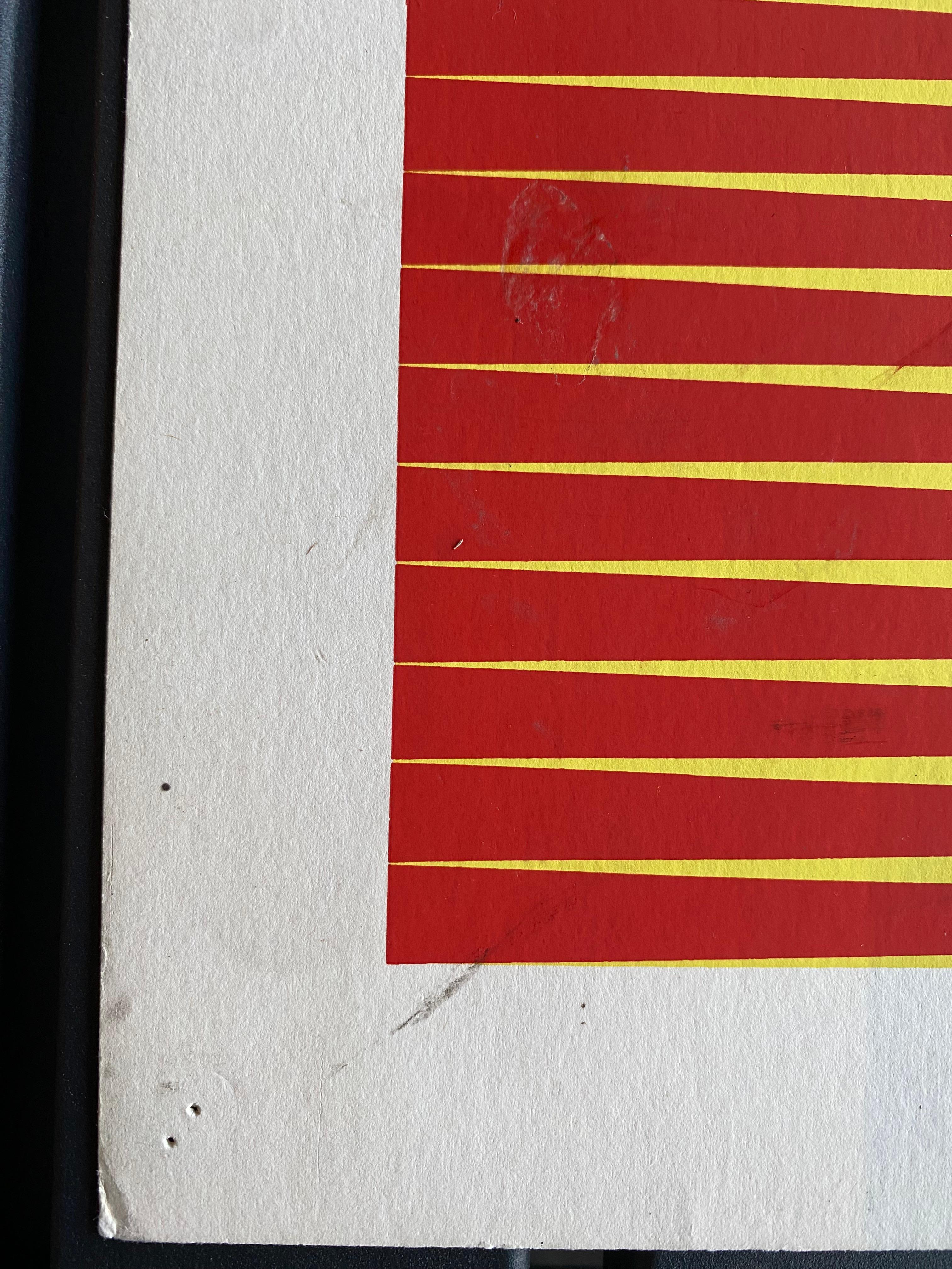 Siebdruck des italienischen Op-Art-Künstlers Getulio Alviani, gelb-rot im Zustand „Starke Gebrauchsspuren“ im Angebot in Hamburg, DE