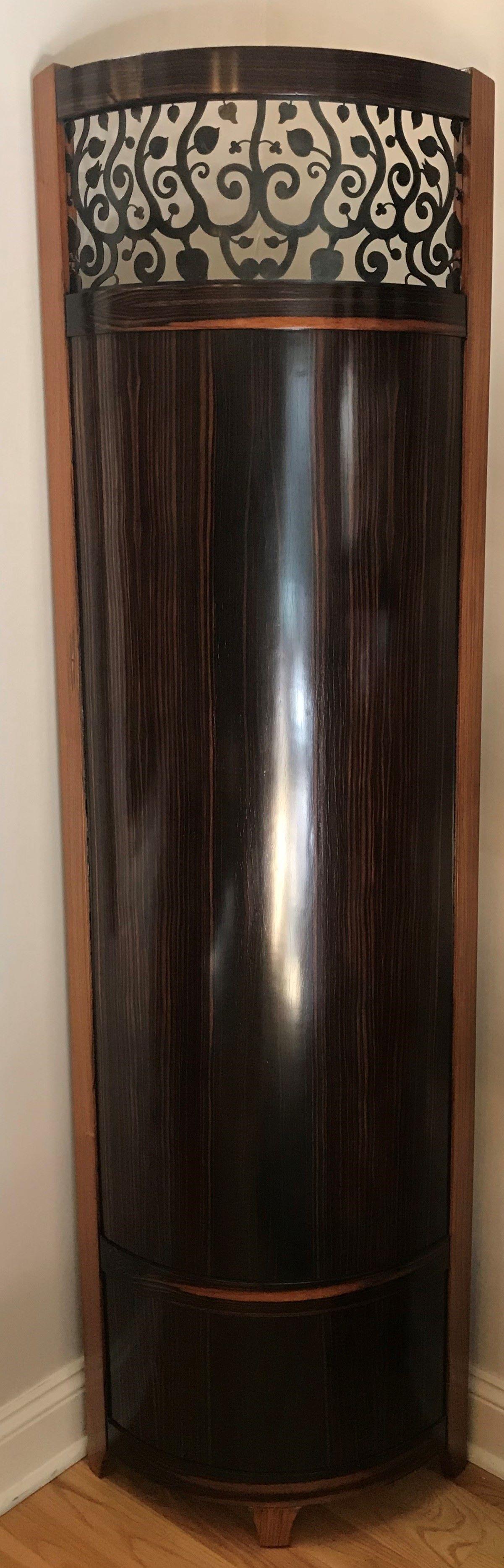 Screen / Room Divider Mixed Media with Exotic Wood, Steel and Tapestry In Excellent Condition For Sale In Wilton, CT
