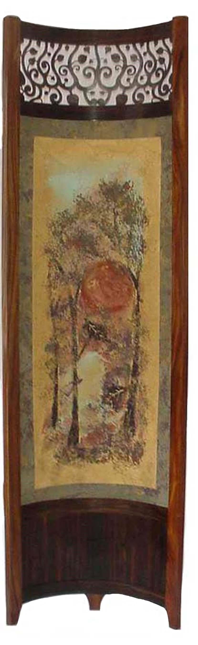 Woodwork Screen / Room Divider Mixed-Media with Exotic Wood in Wooded Trees Pattern For Sale