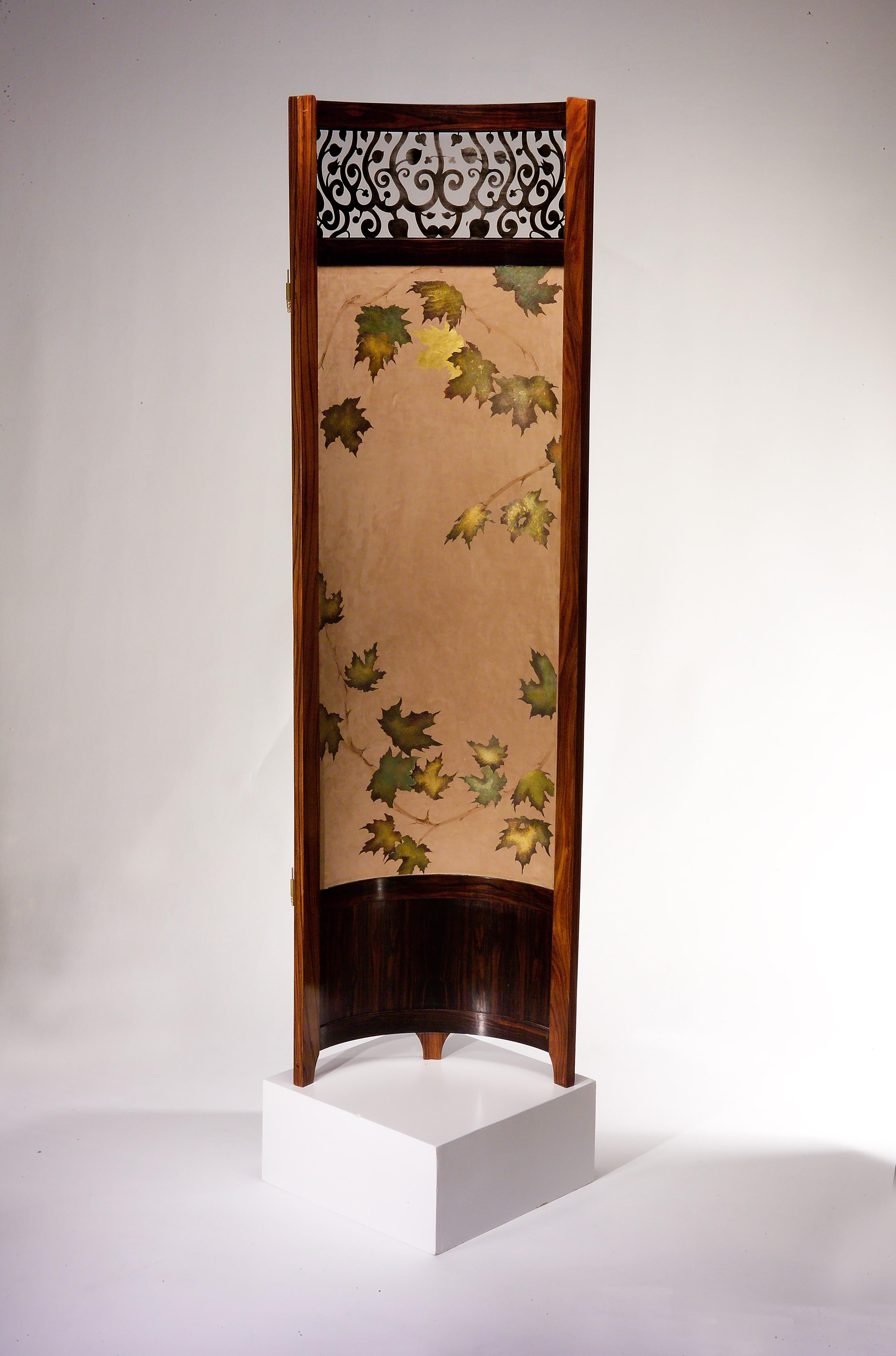 Contemporary Screen / Room Divider Mixed-Media with Exotic Wood in Wooded Trees Pattern For Sale