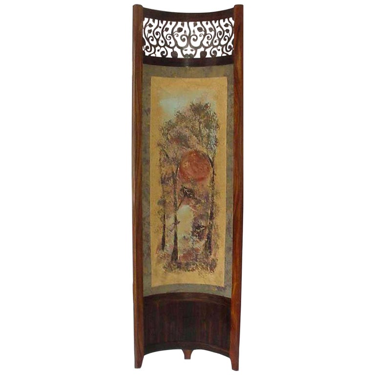 Screen / Room Divider Mixed-Media with Exotic Wood in Wooded Trees Pattern For Sale
