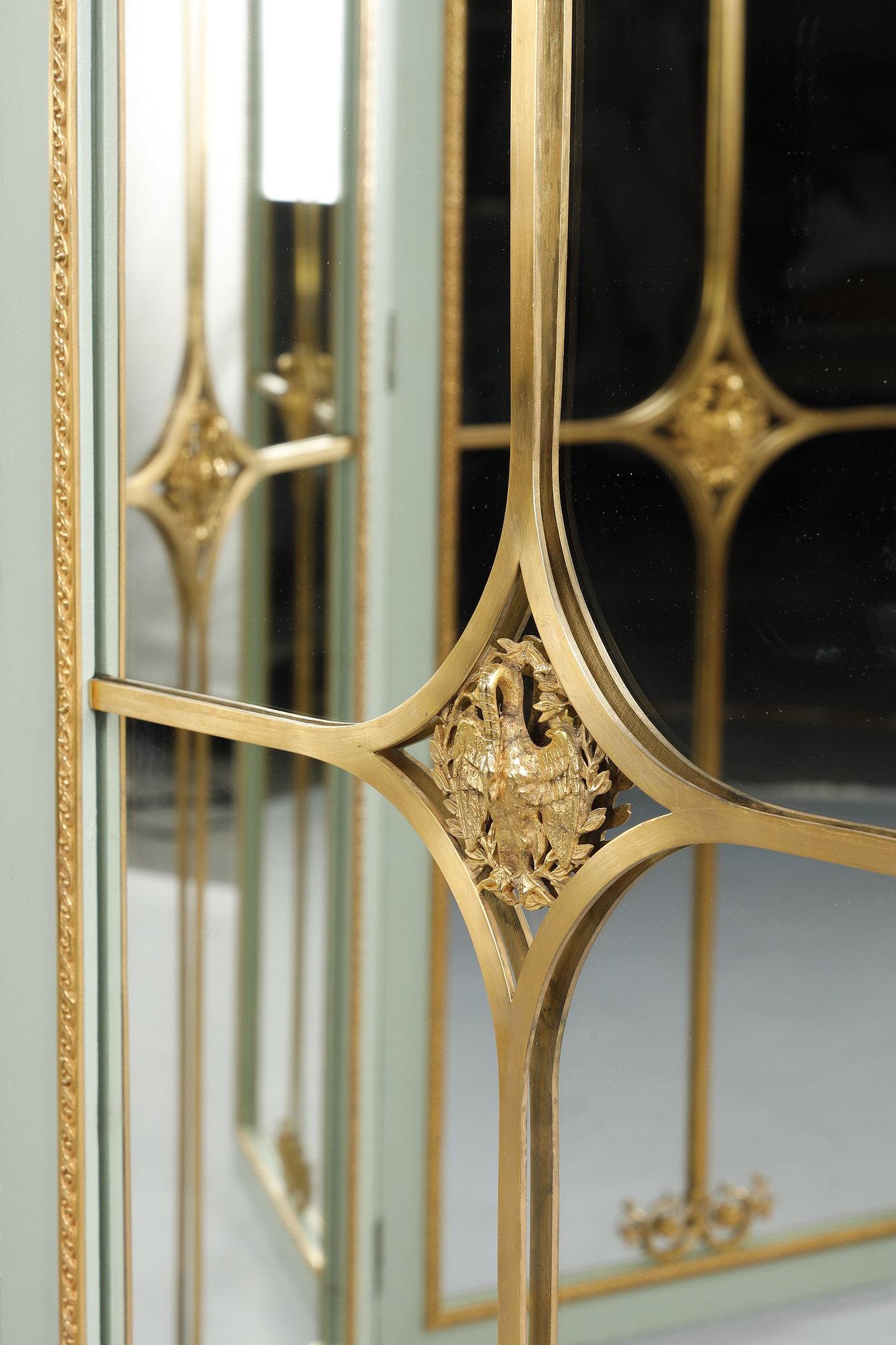 Raumteiler mit Spiegeln auf jeder Platte aus lackiertem Holz und vergoldeter Bronze im Angebot 7