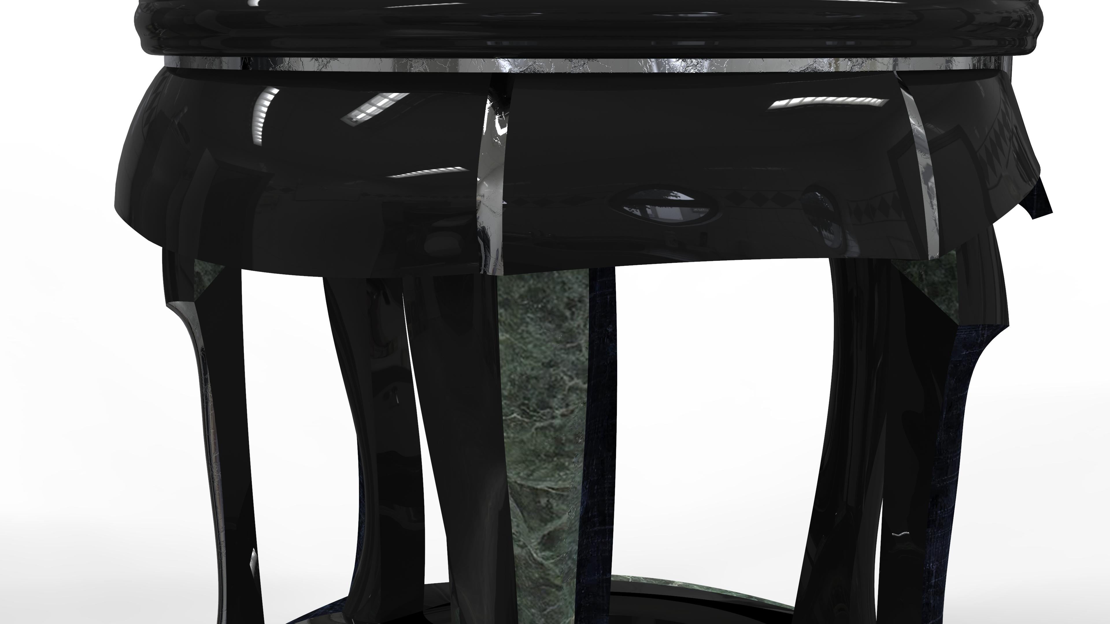 Moderno Sgabello in ottone, conchiglia, nichel argento, giada verde e lacca di Artempo in vendita