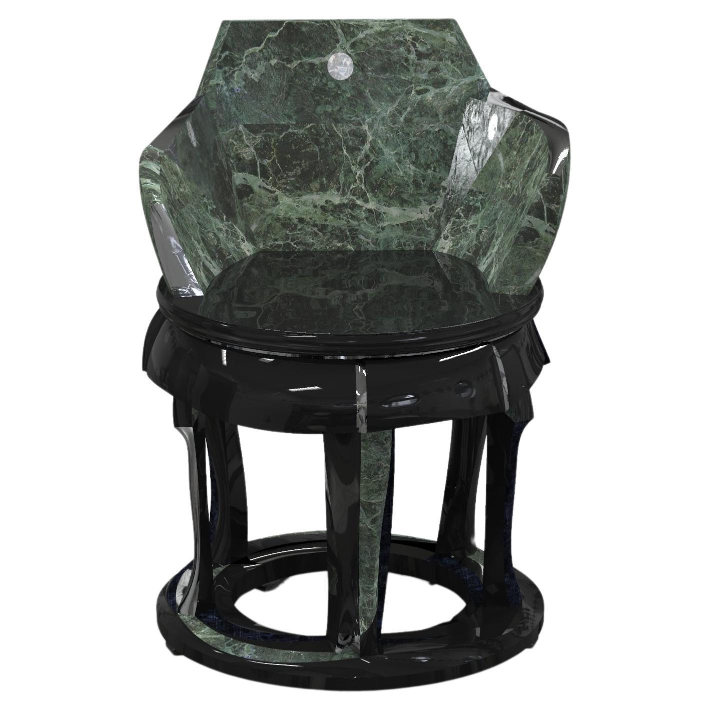 Sgabello in ottone, conchiglia, nichel argento, giada verde e lacca di Artempo in vendita