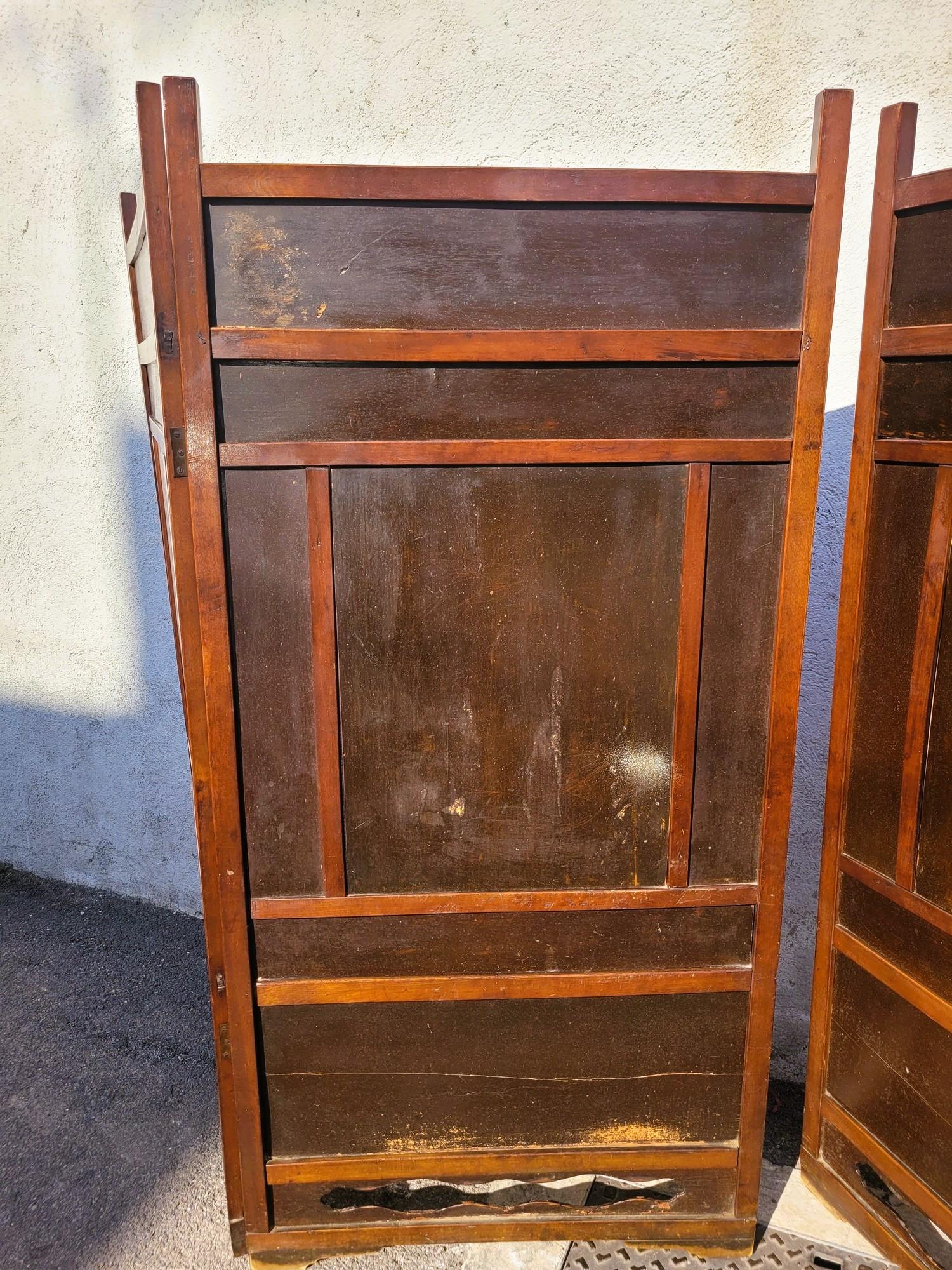 Screen With Lacquer Panels, Meiji Japan, Late 19th Century For Sale 8
