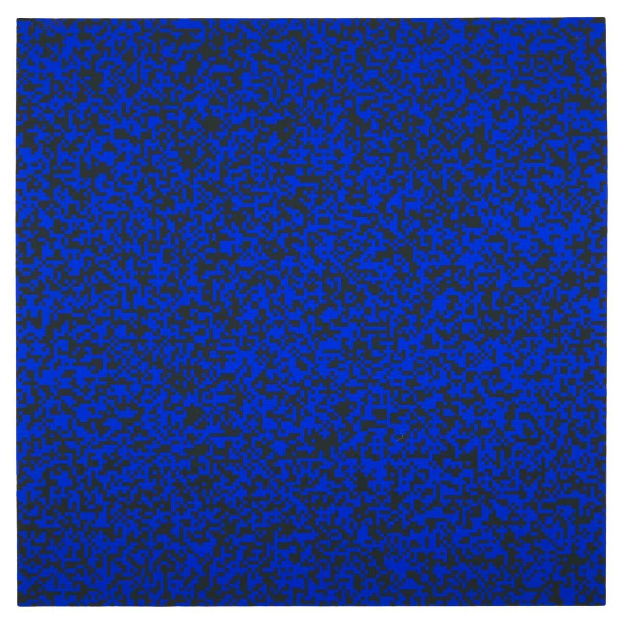 Serigrafia di quadrati 50% blu e 50% neri di François Morellet, 1971