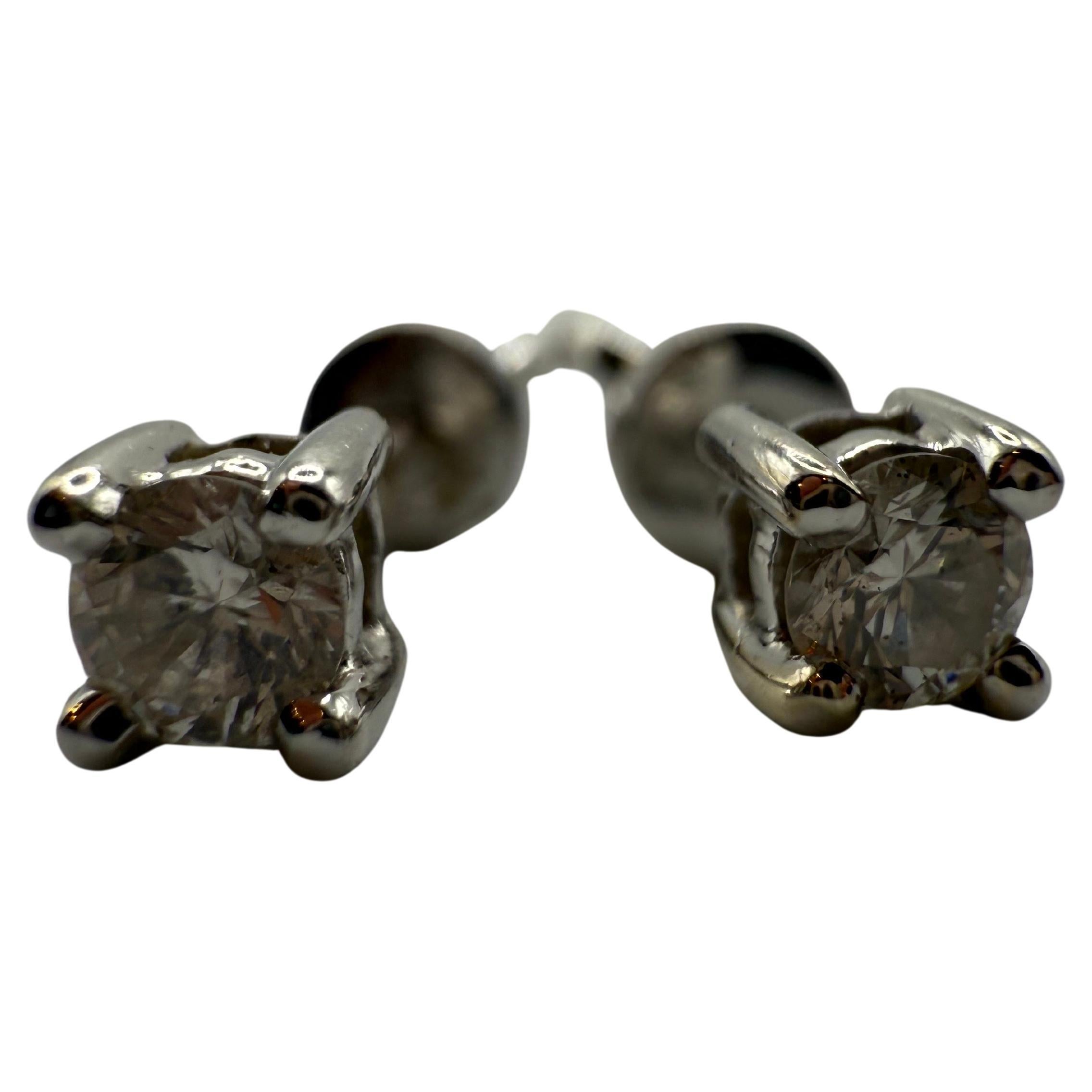 Screw back studs 14KT white gold natural diamond studs teenager kids young adult