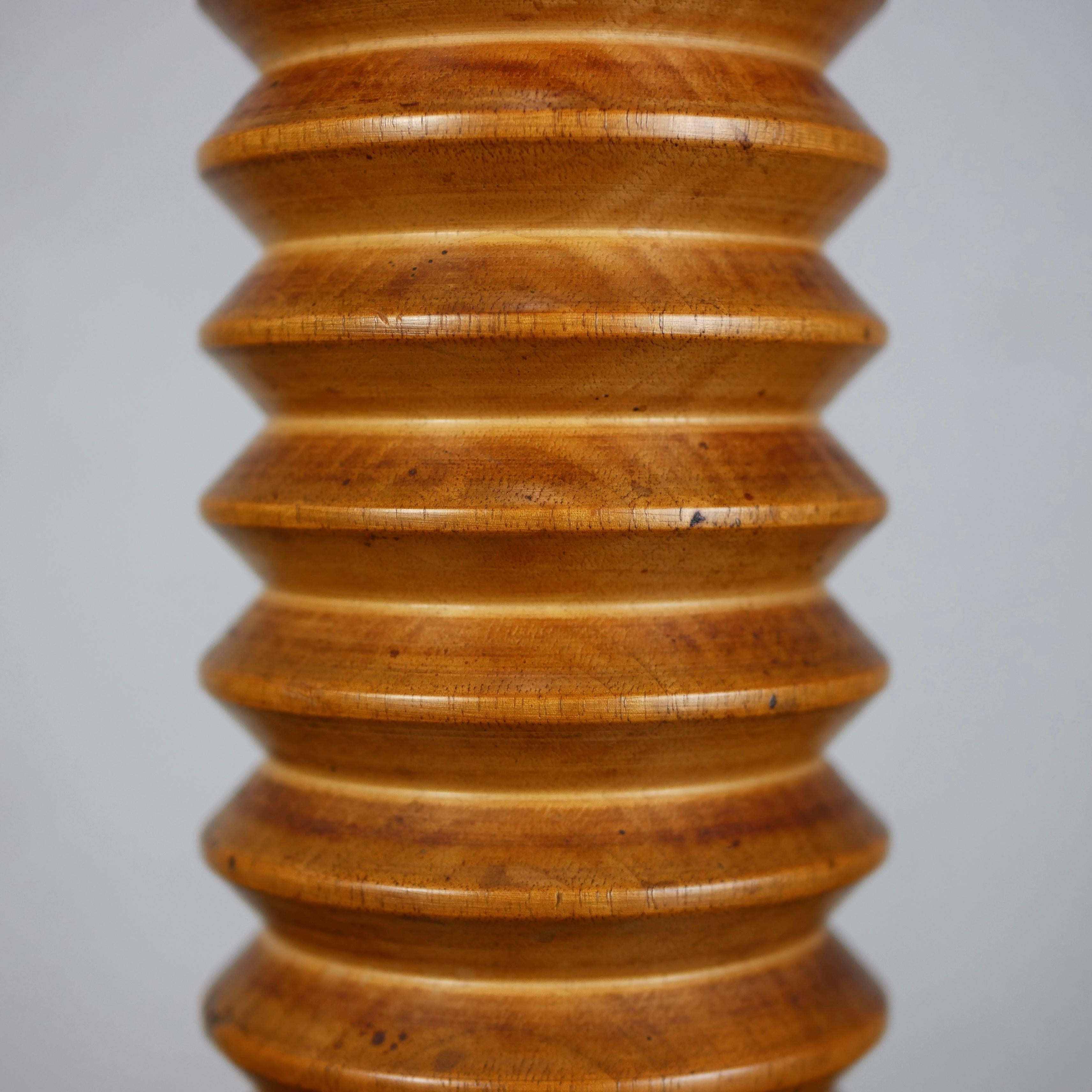 Art Deco Screw shape wood lamp base from France, mid-20th century For Sale