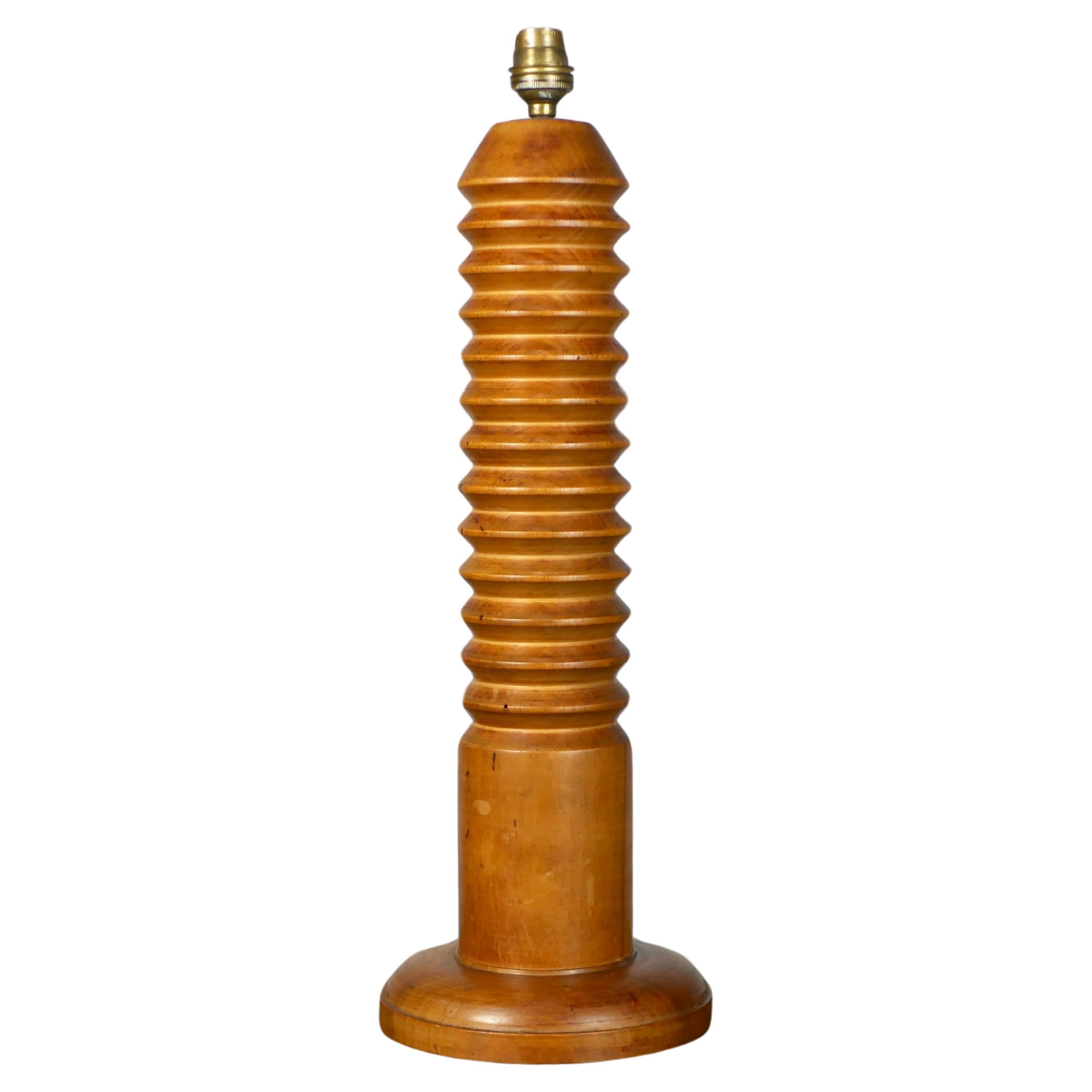 Screw shape wood lamp base from France, mid-20th century For Sale