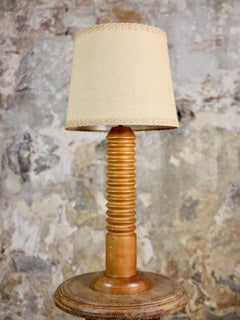 Screw shape wood table lamp from France, mid-20th century