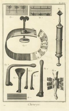 Screw Tourniquet, Syringe and Pipes, Diderot Chirurgie Plate XXXI, circa 1772