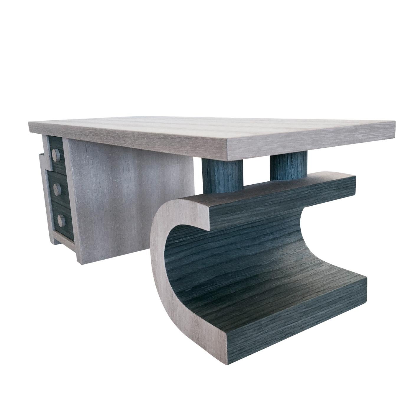 Wood Scriba Azure & Gray Desk For Sale