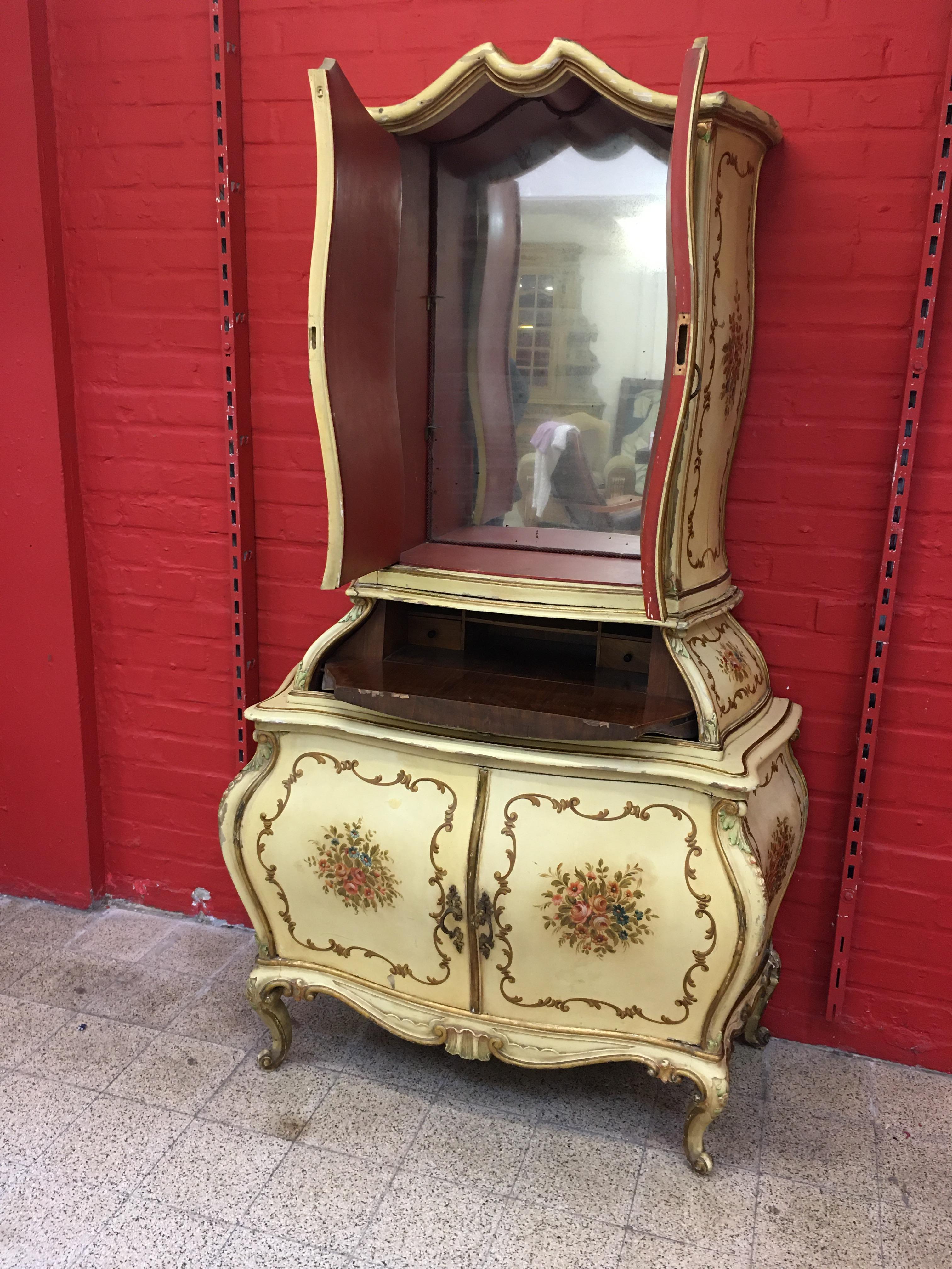 Louis XV Scriban with Facade and Curved Sides in the Taste of Saxony, circa 1930-1950 For Sale