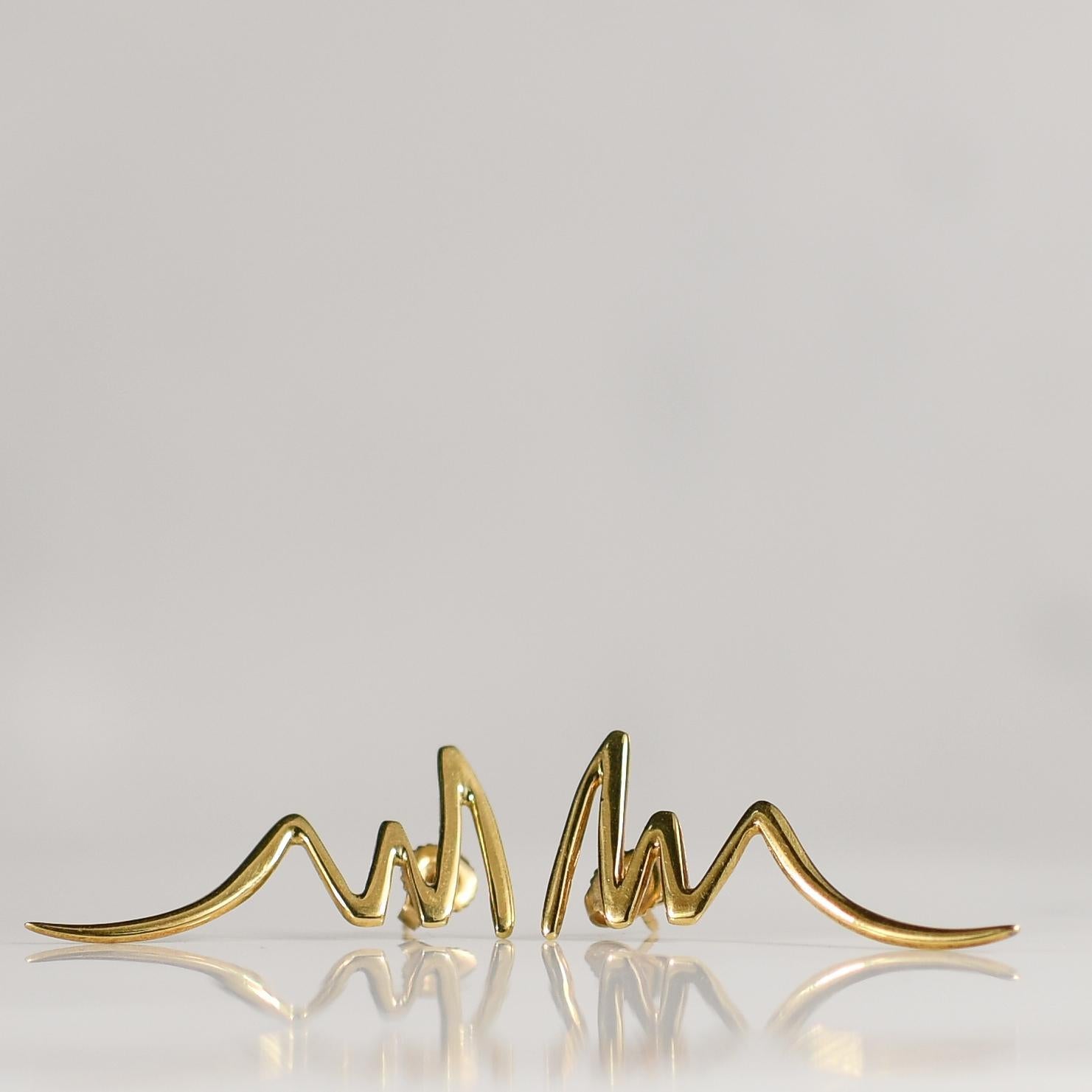 Scribble / Zig Zag Earrings by Paloma Picasso for Tiffany & Co 18K Yellow Gold In Good Condition In Addison, TX
