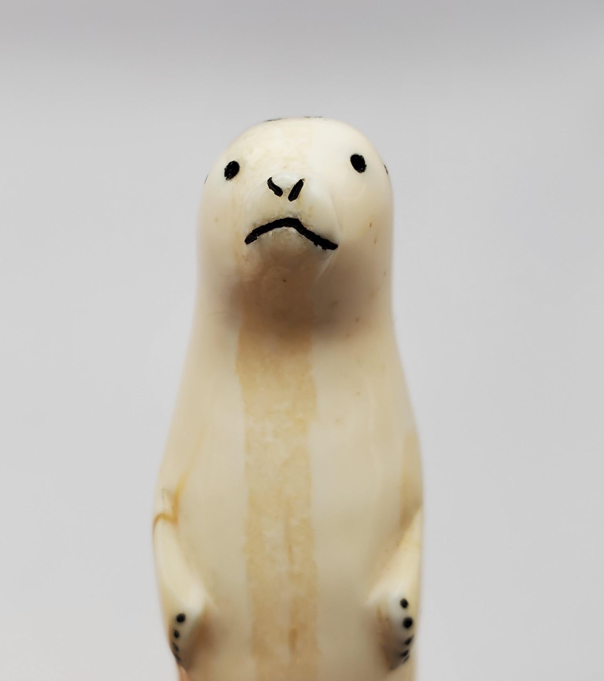 Scrimshaw Carved Walrus Ivory Tusk Inuit Spotted Seal Knife For Sale 5