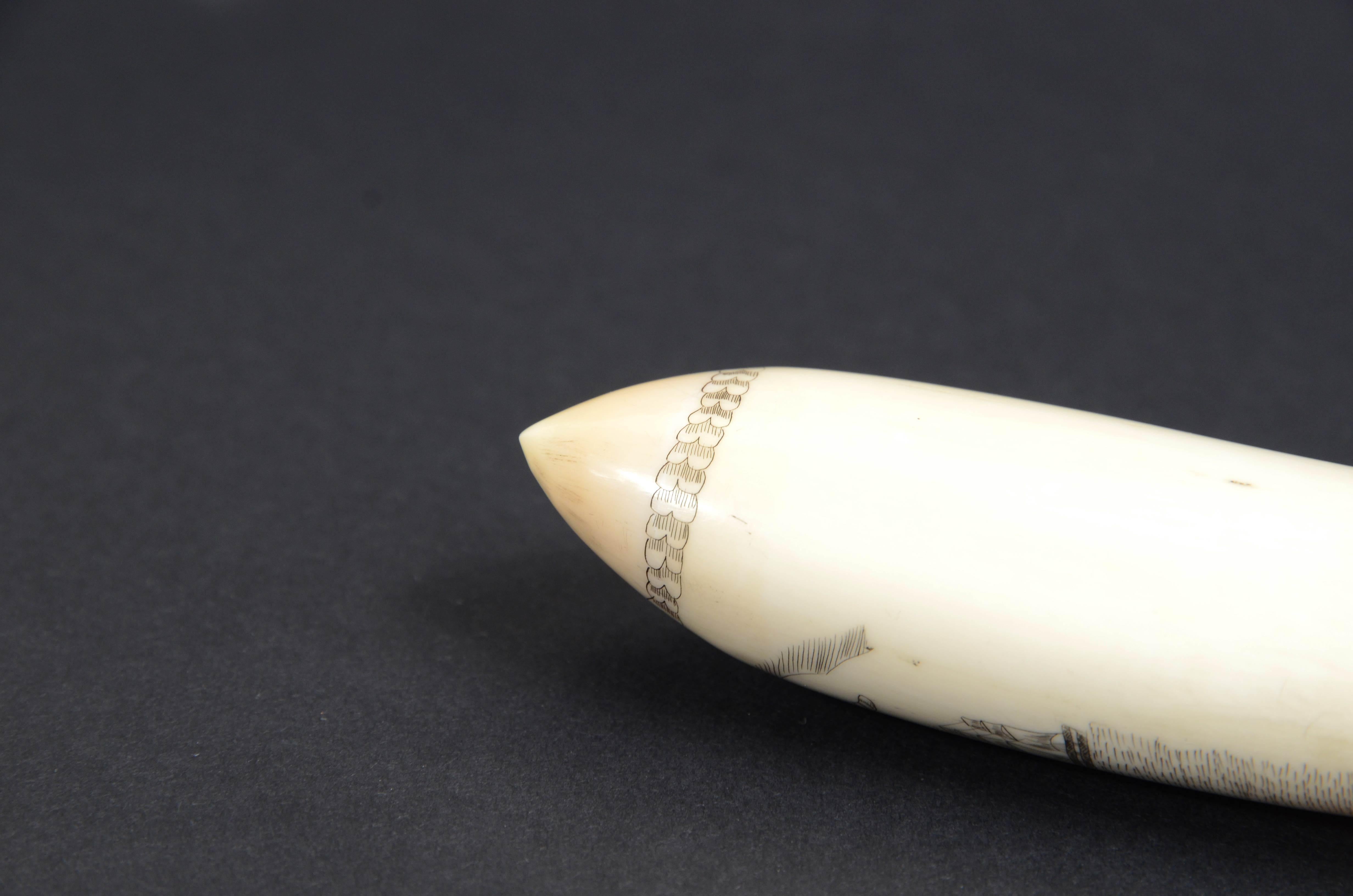 Scrimshaw of whale tooth with vertically engraved mermaid mid-19th century 4