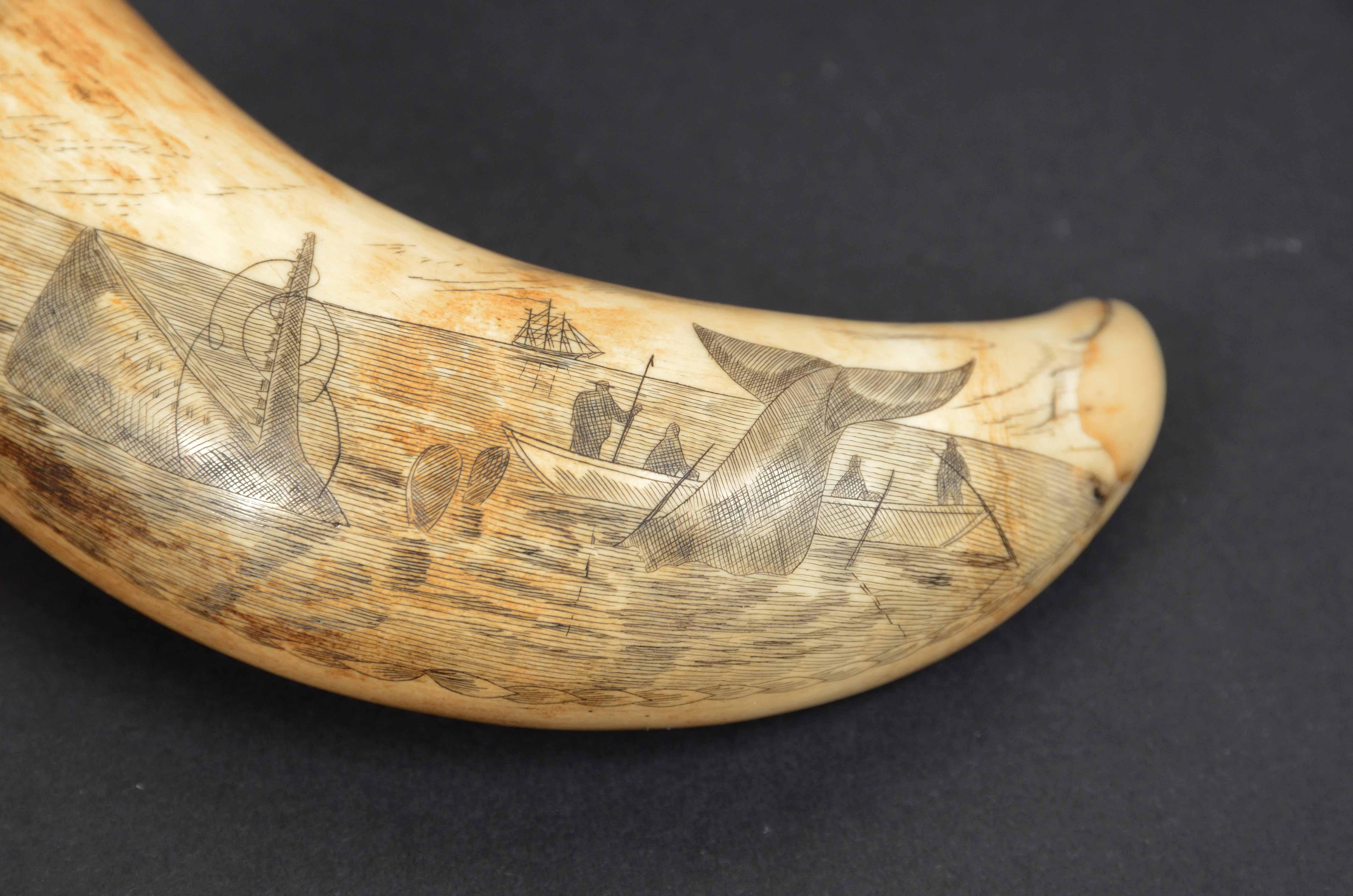 Mid-19th Century Scrimshaw of engraved whale tooth dated 1867 with whaling scene