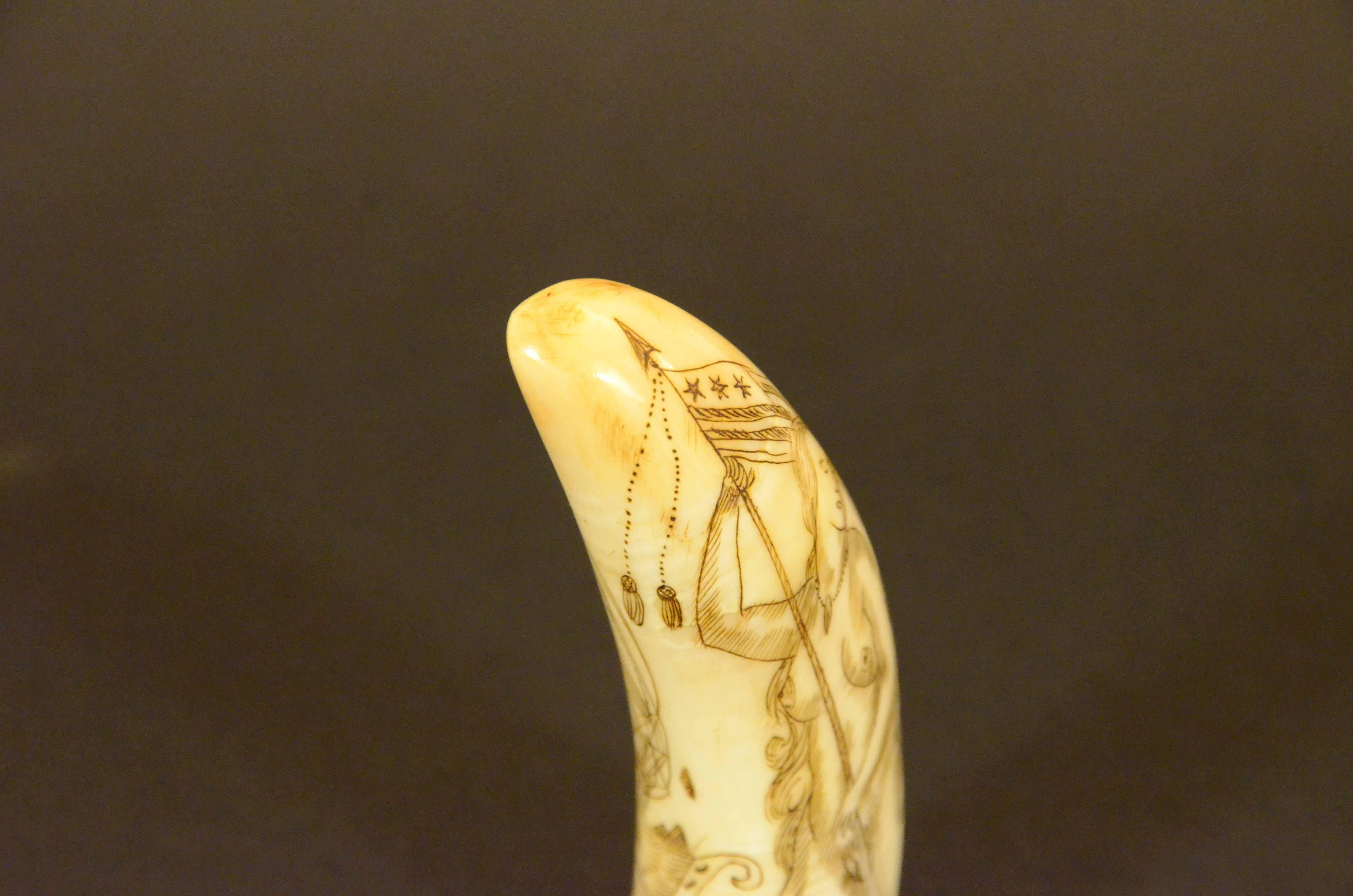 Scrimshaw of engraved whale tooth depicting naked woman with very 1850s face For Sale 1