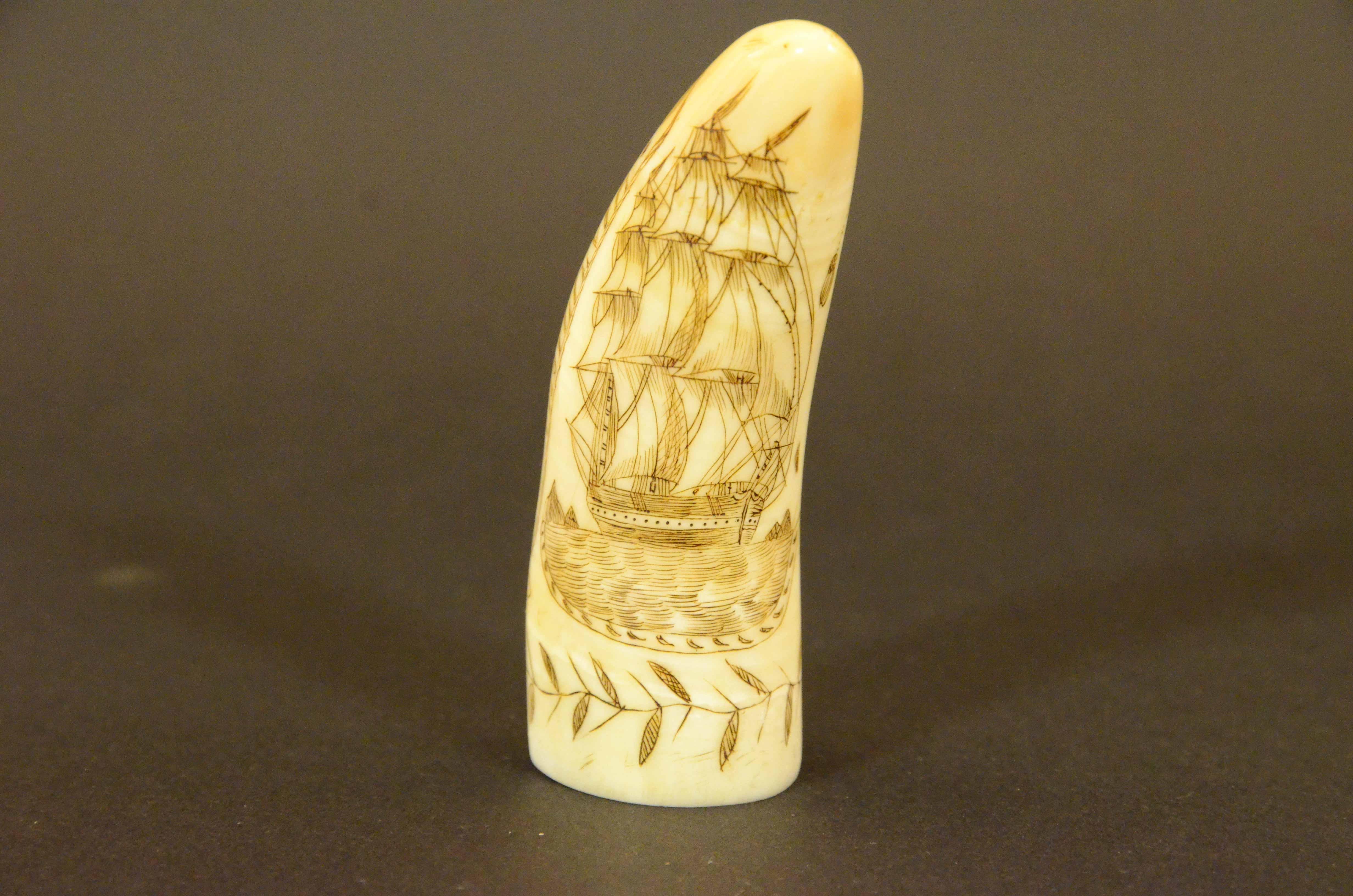 Scrimshaw of engraved whale tooth depicting naked woman with very 1850s face For Sale 2