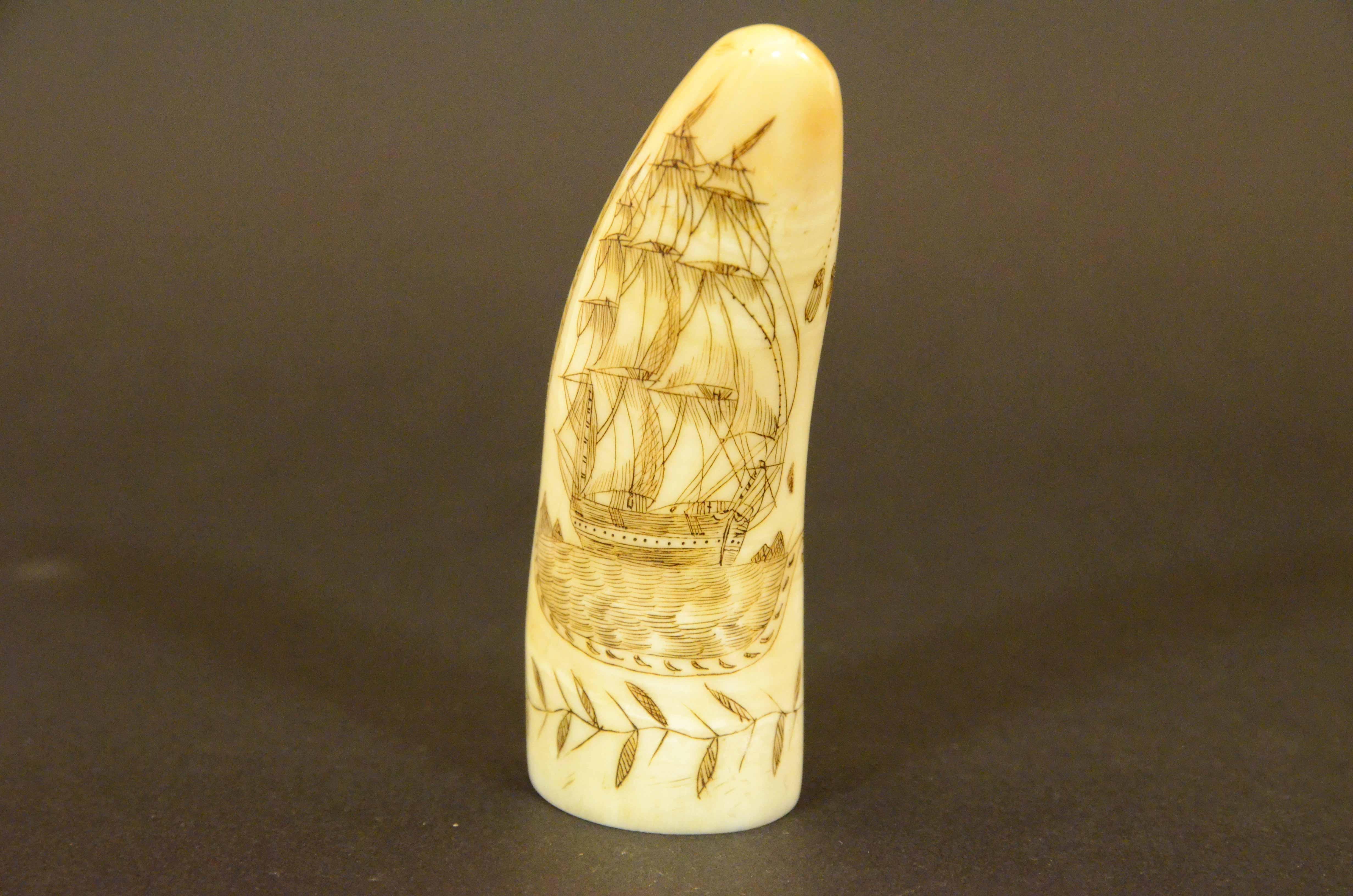 Scrimshaw of engraved whale tooth depicting naked woman with very 1850s face For Sale 3