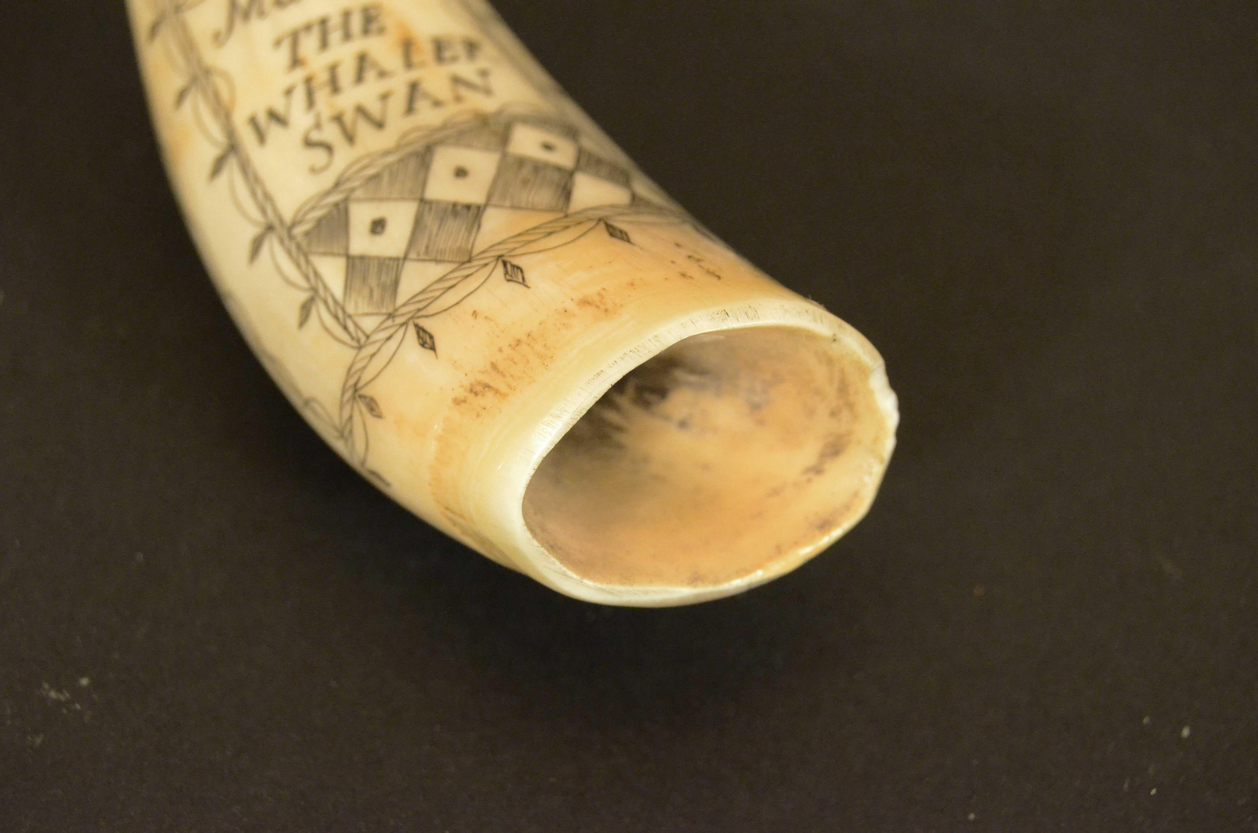 Scrimshaw of engraved whale tooth depicting the  Captain F. Swain 1850 For Sale 5