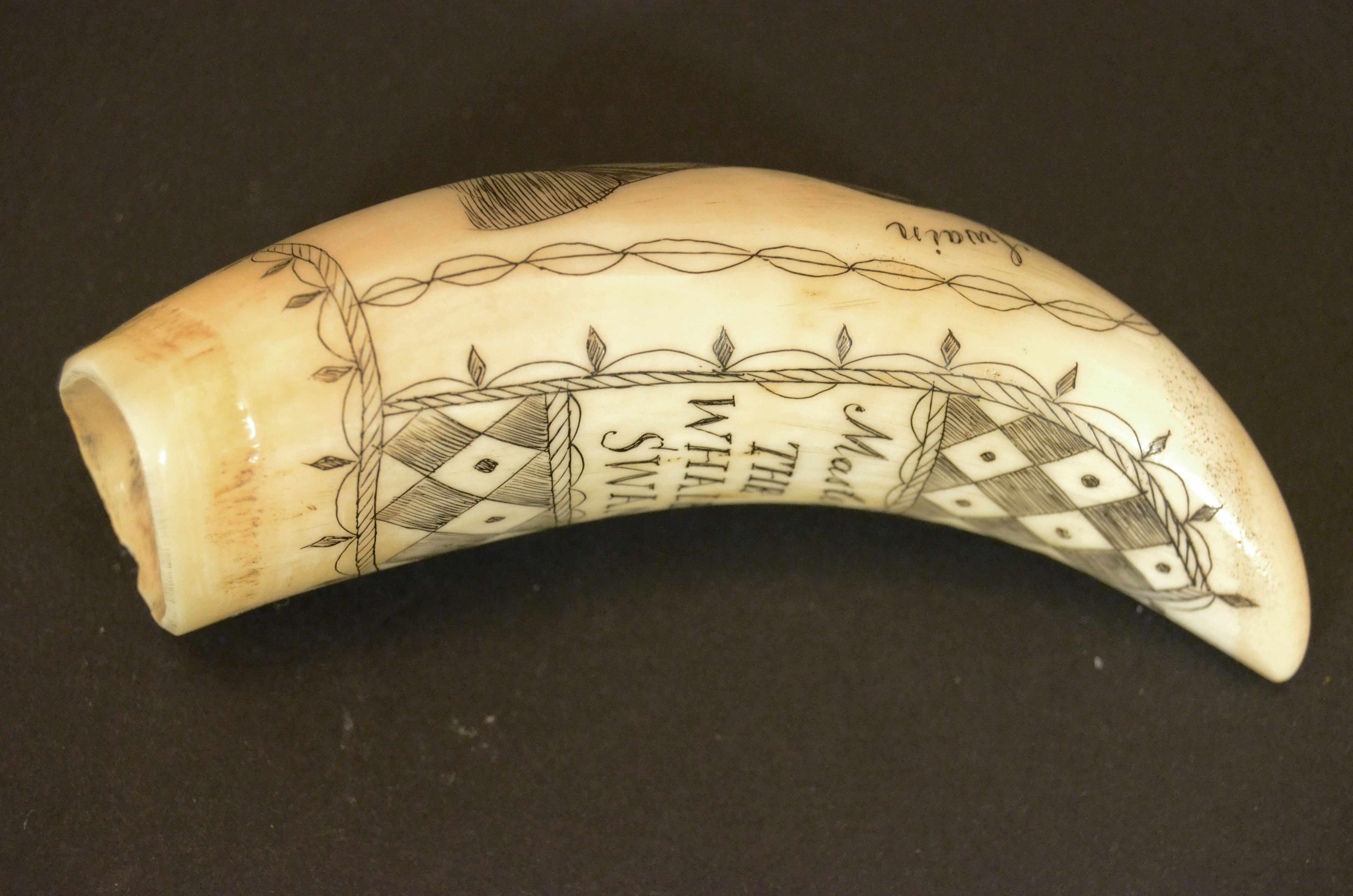 Scrimshaw of engraved whale tooth depicting the  Captain F. Swain 1850 For Sale 3