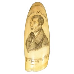 Vintage Scrimshaw of engraved whale tooth depicting the  Captain F. Swain 1850