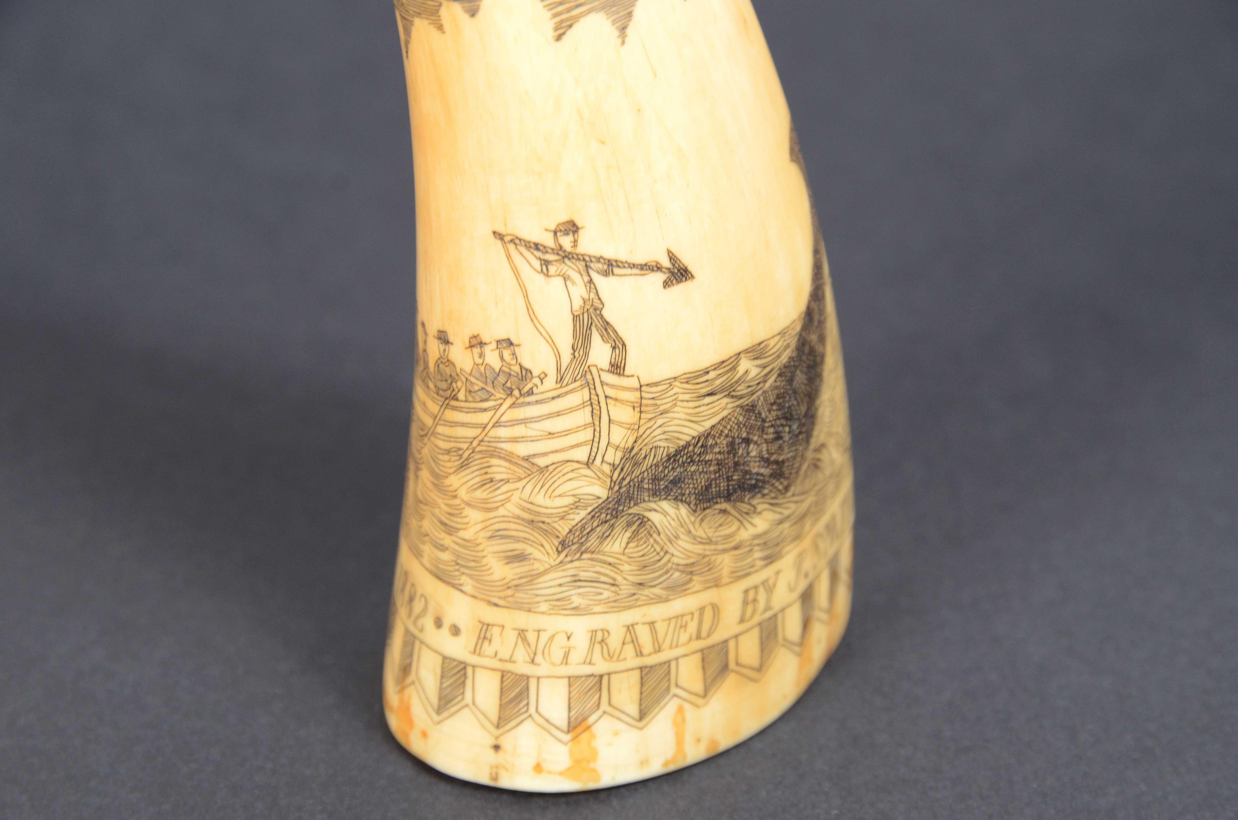 Scrimshaw of vertically engraved whale tooth valuable workmanship dated 1882 For Sale 3
