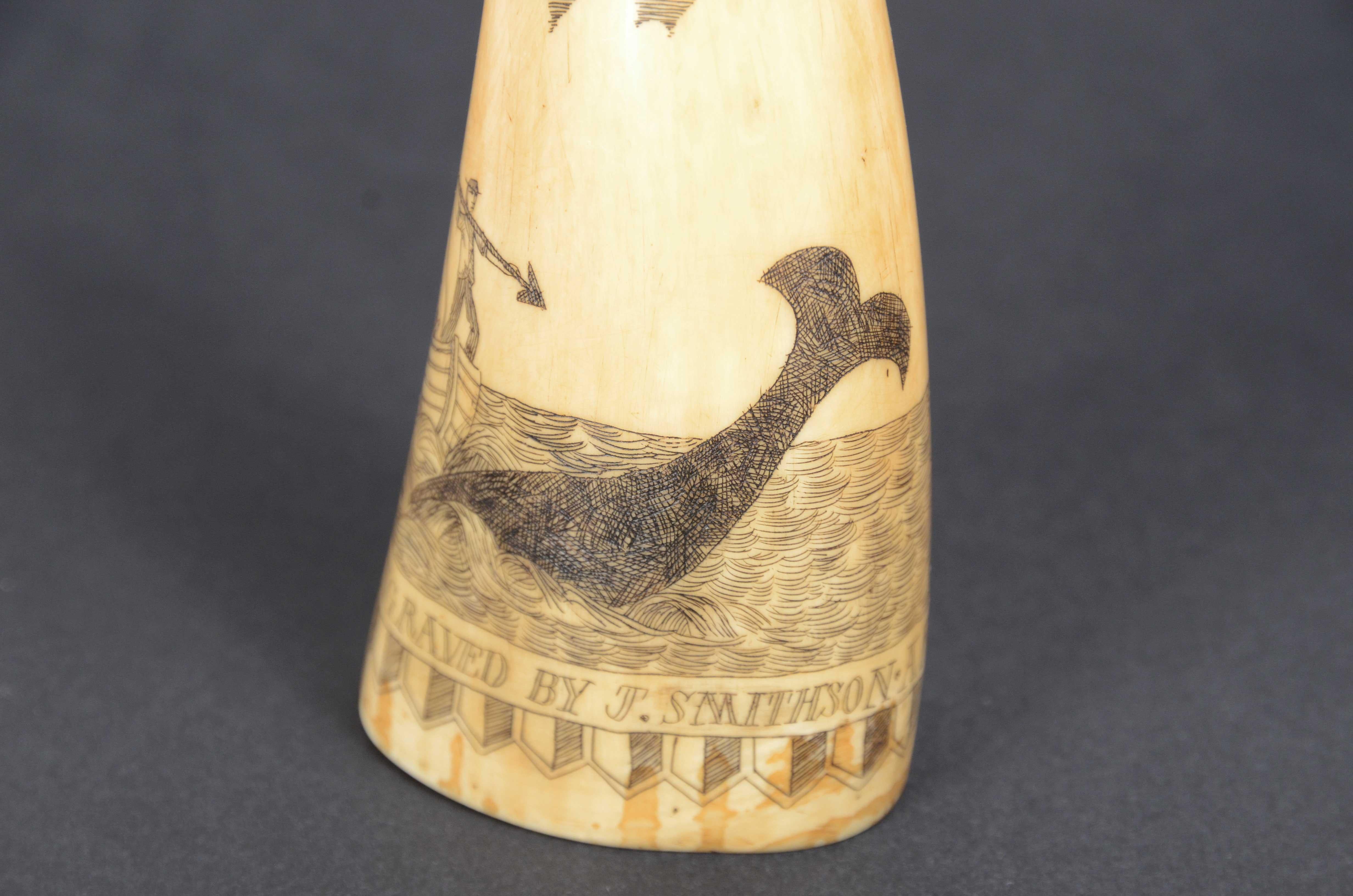 Scrimshaw of vertically engraved whale tooth valuable workmanship dated 1882 For Sale 4