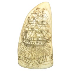 Antique Scrimshaw of an engraved whale tooth dated 1861 depicting SHIP NOLAN