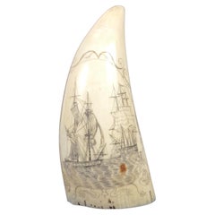 Antique Scrimshaw of a vertically engraved whale tooth dated 1812 inch 5.2